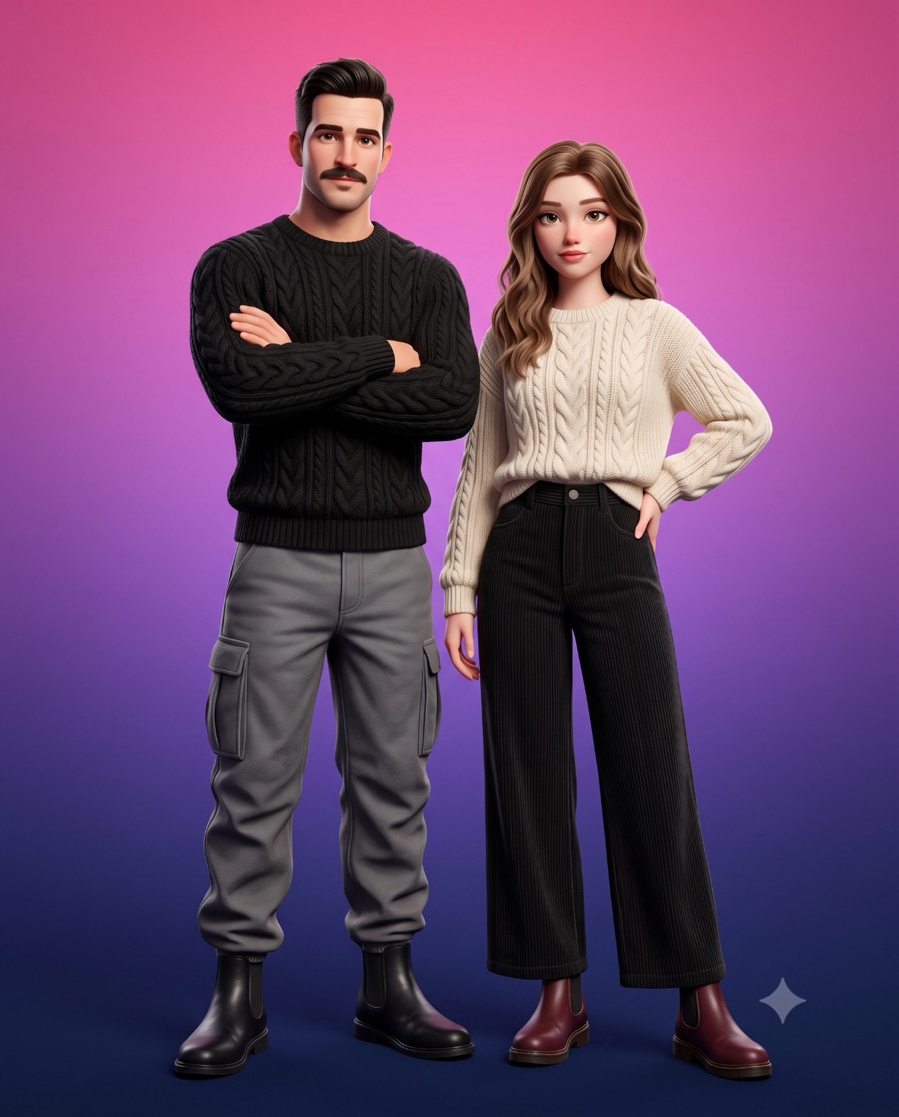 3d Animated Couple on Gradient Background Portrait