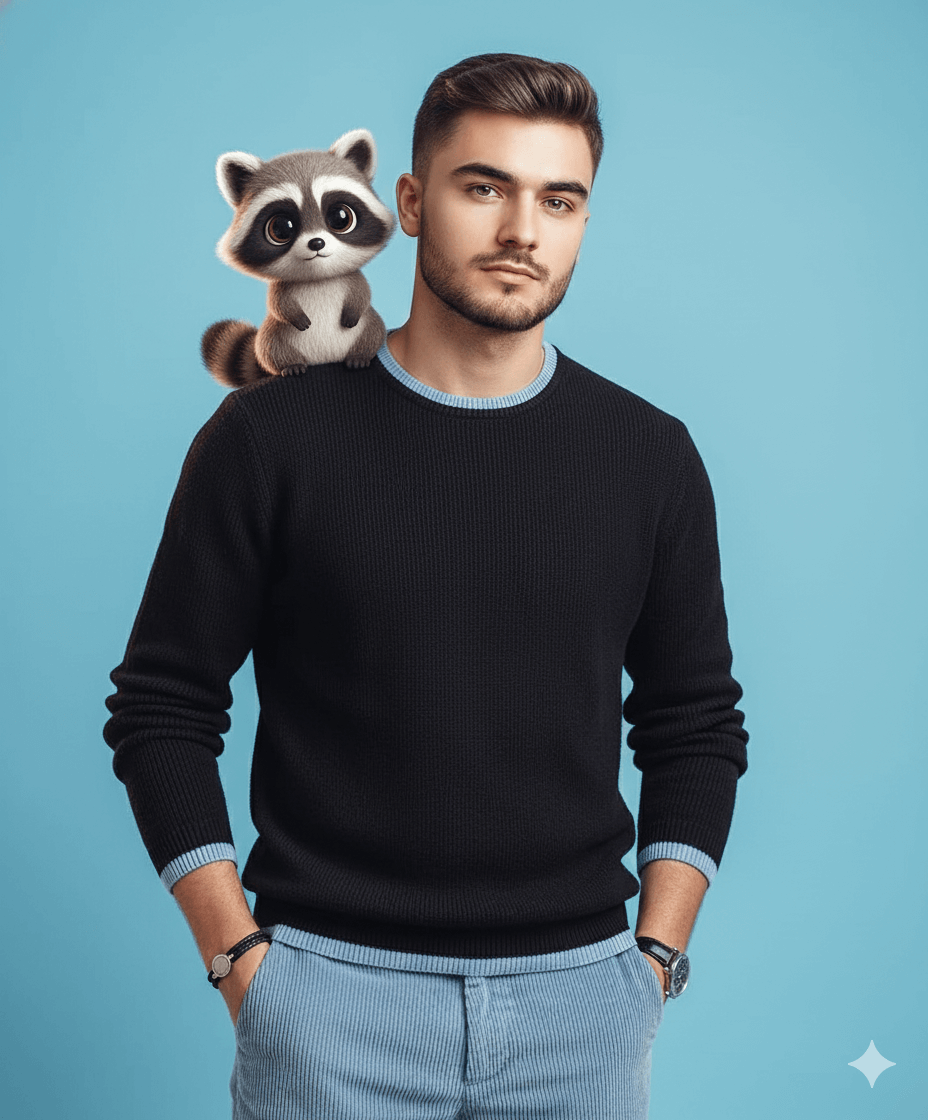A Man and His Raccoon Companion Art