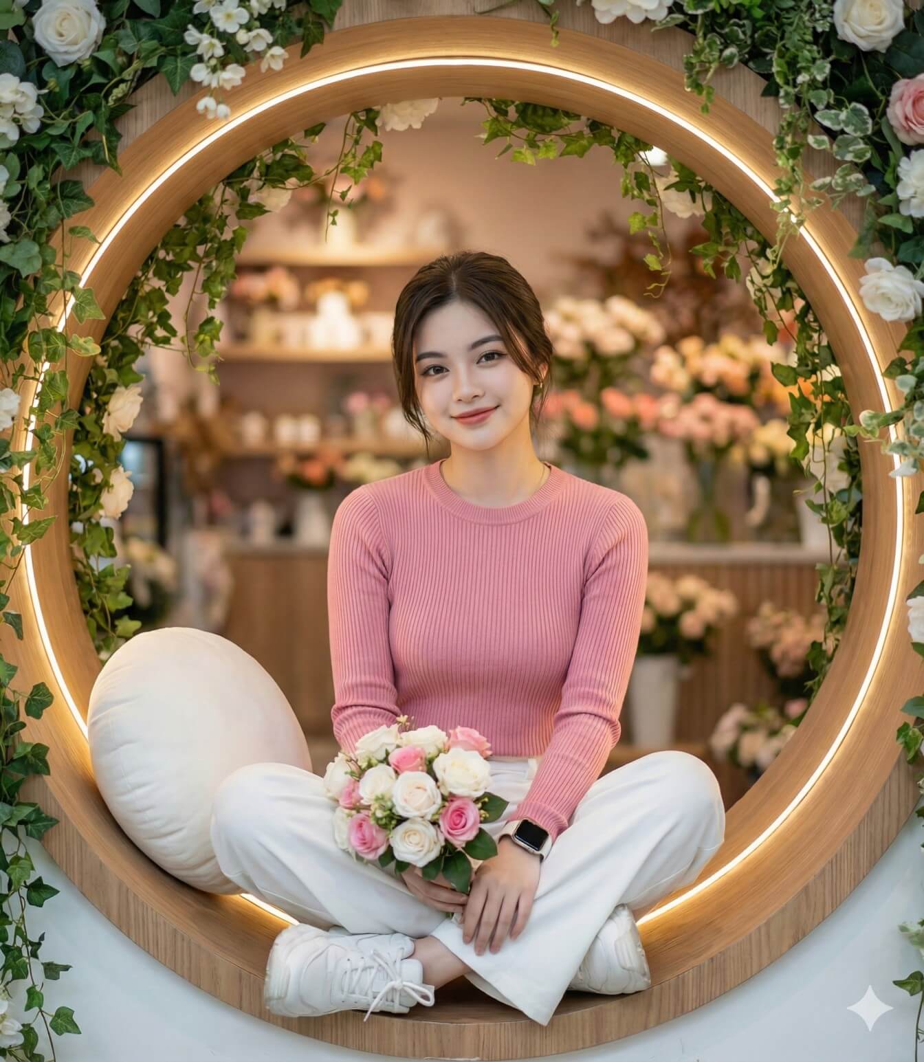 Soft Smile Pink Circular Alcove Beauty Portrait