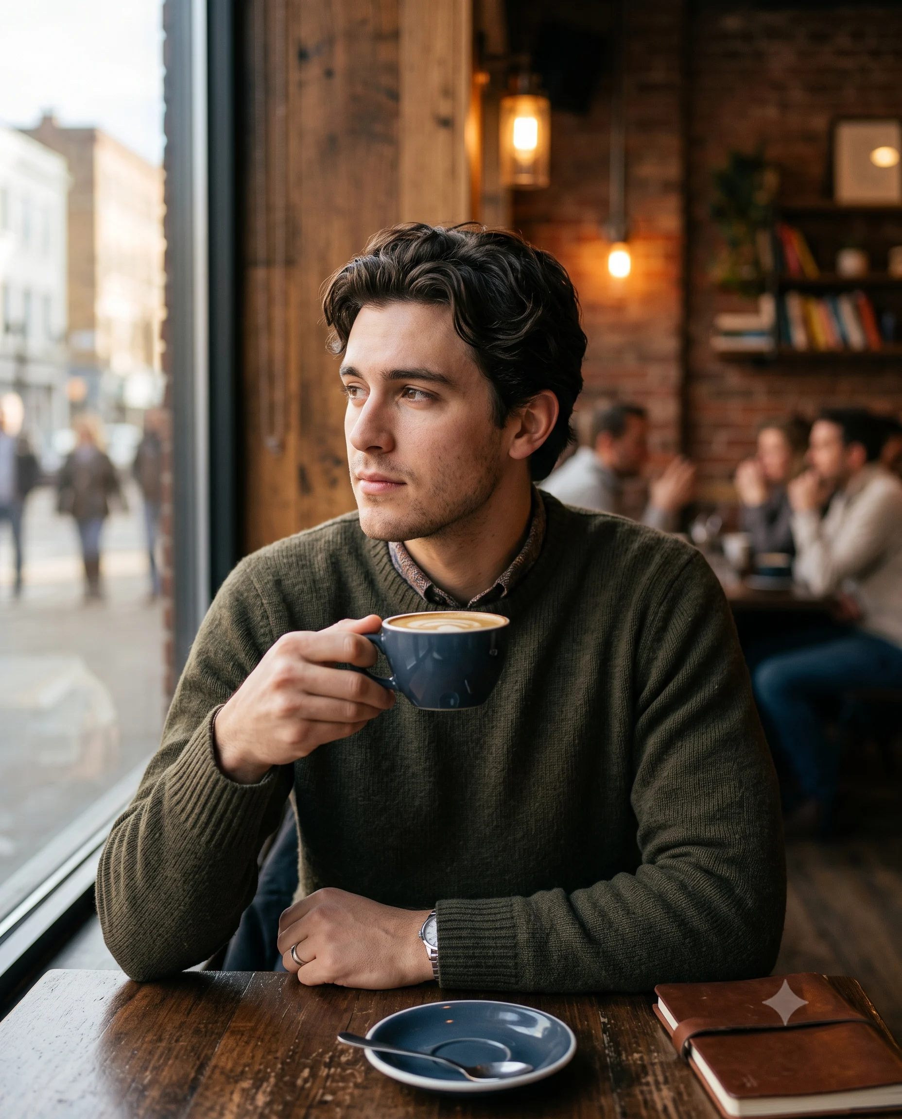Morning Coffee in a Warm Cafe Portrait