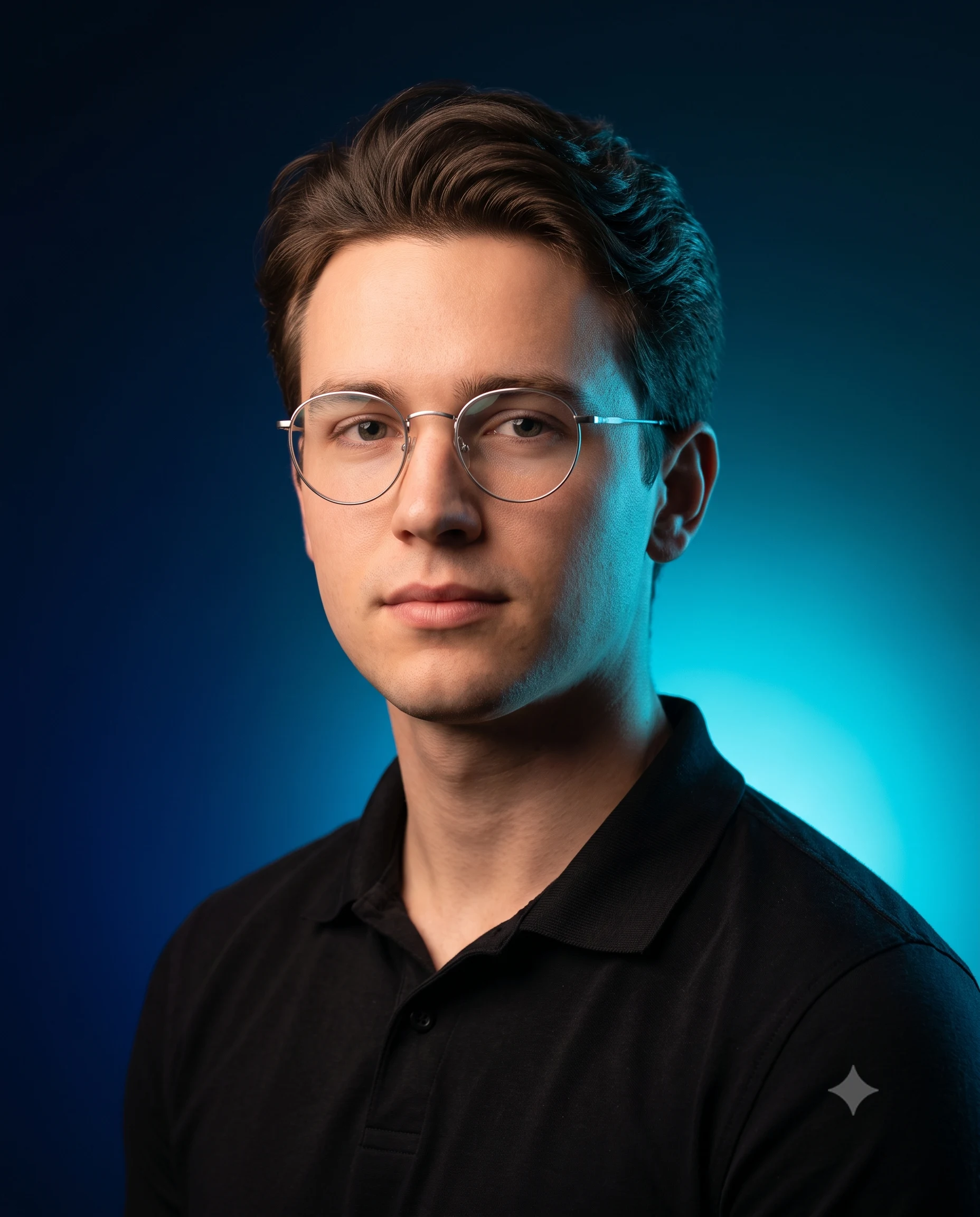 Studio Portrait with Cyan Glow Portrait