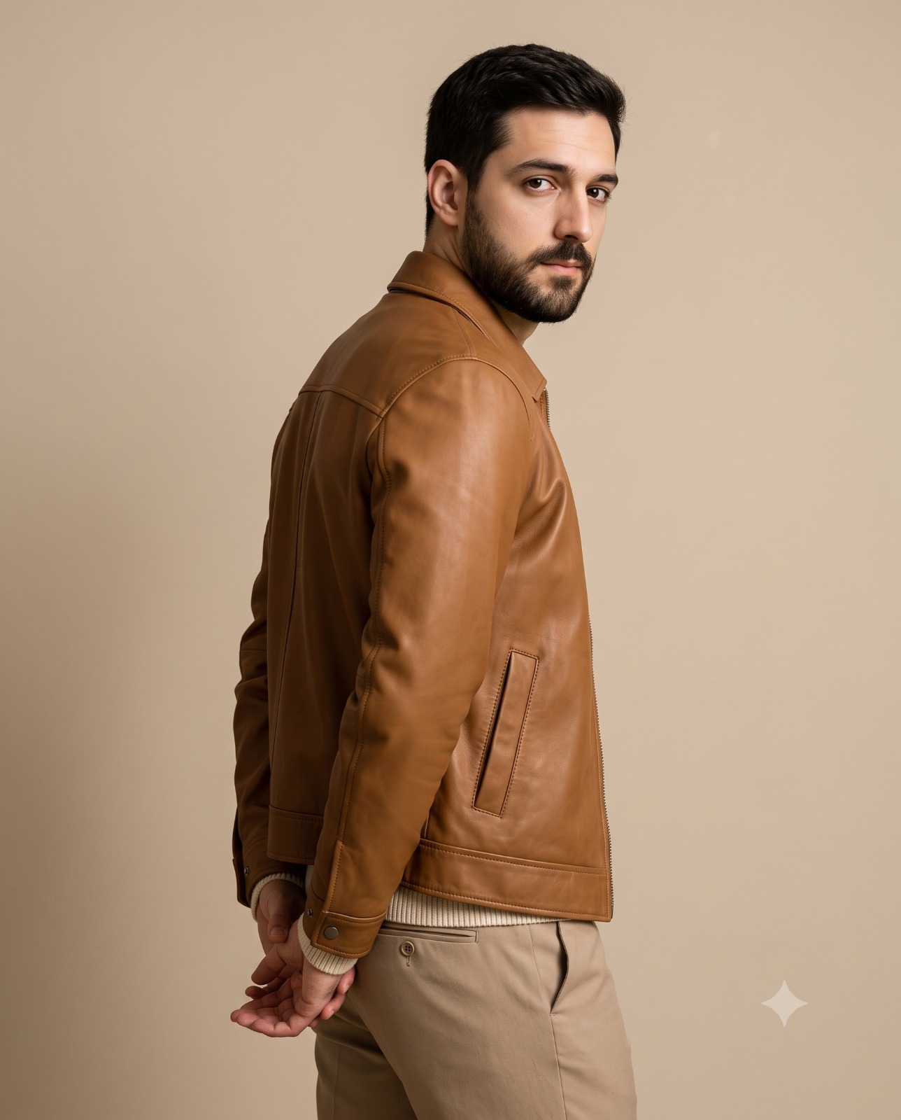 Studio Fashion Portrait of Man Looking Back Portrait