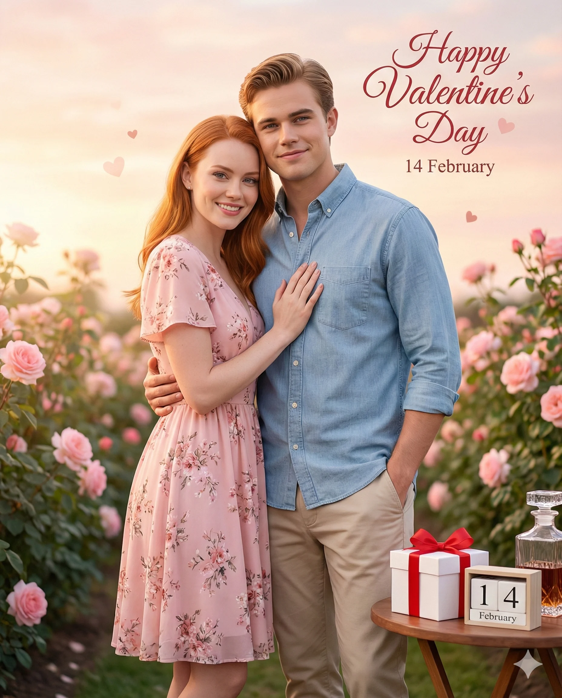 Valentine's Day Rose Garden Romantic Couple Portrait