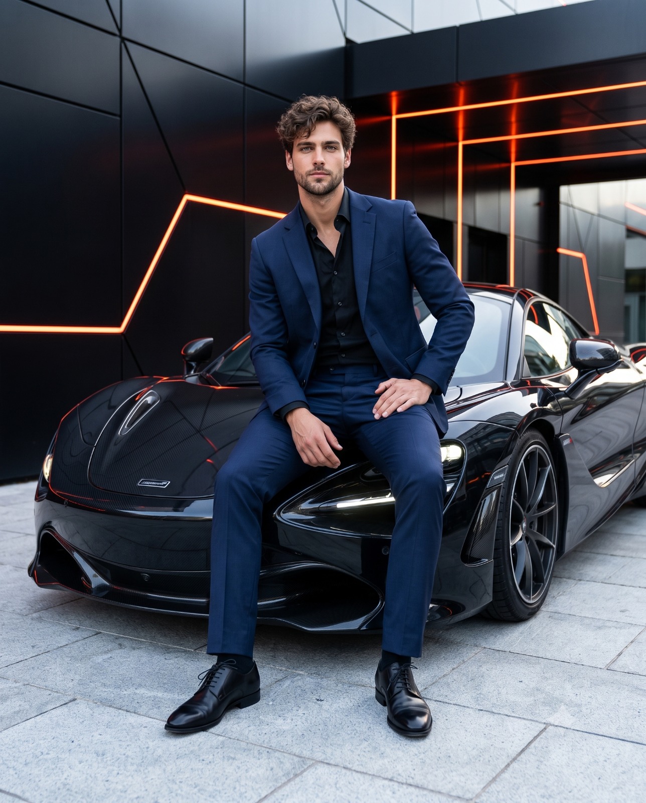 Stylish Man Sitting on Sports Car Image Portrait