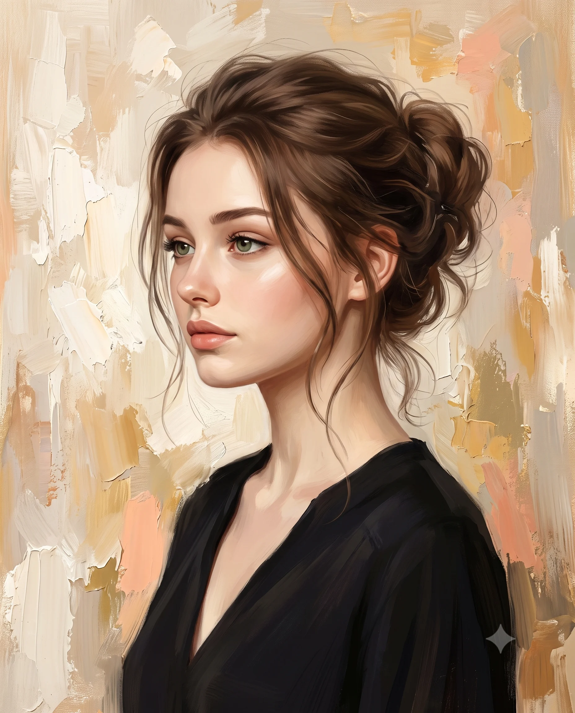Textured Impasto Portrait of a Woman Art