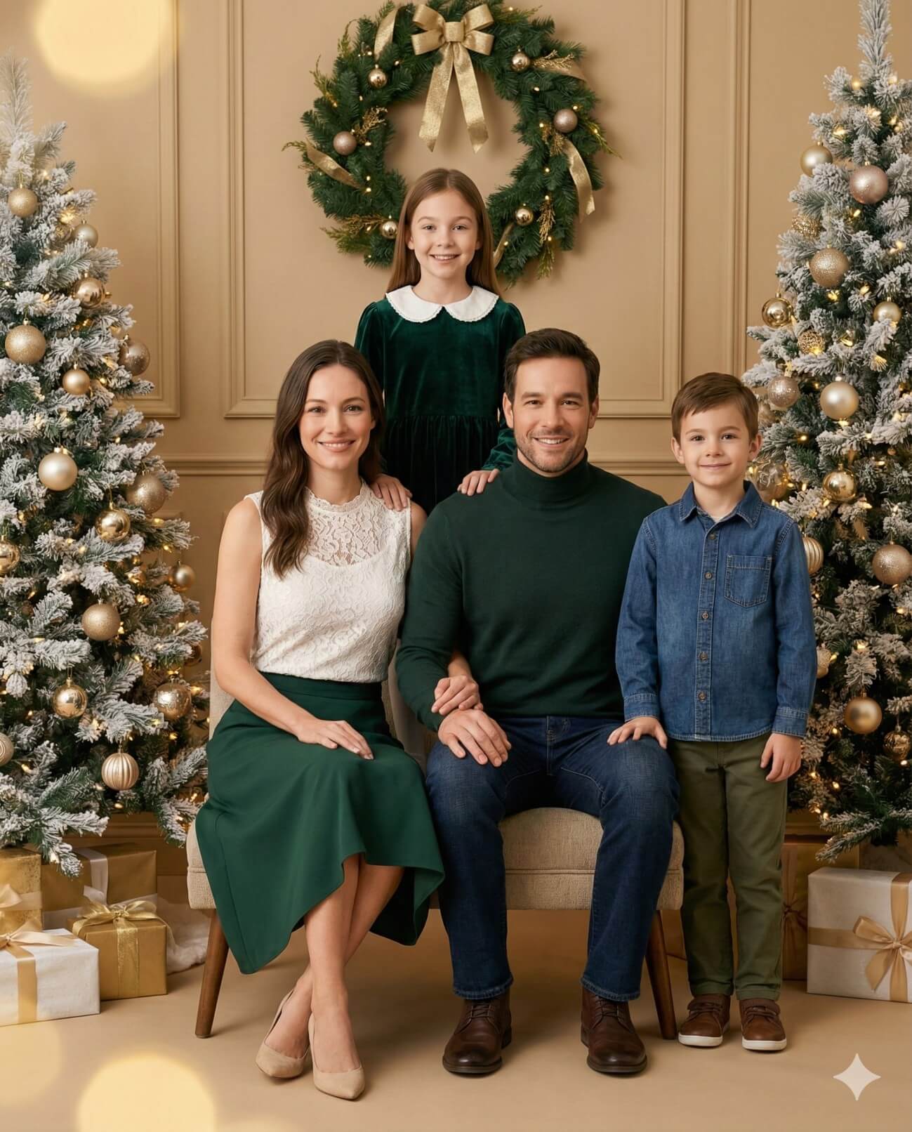 Studio Christmas Family Black & White Portrait
