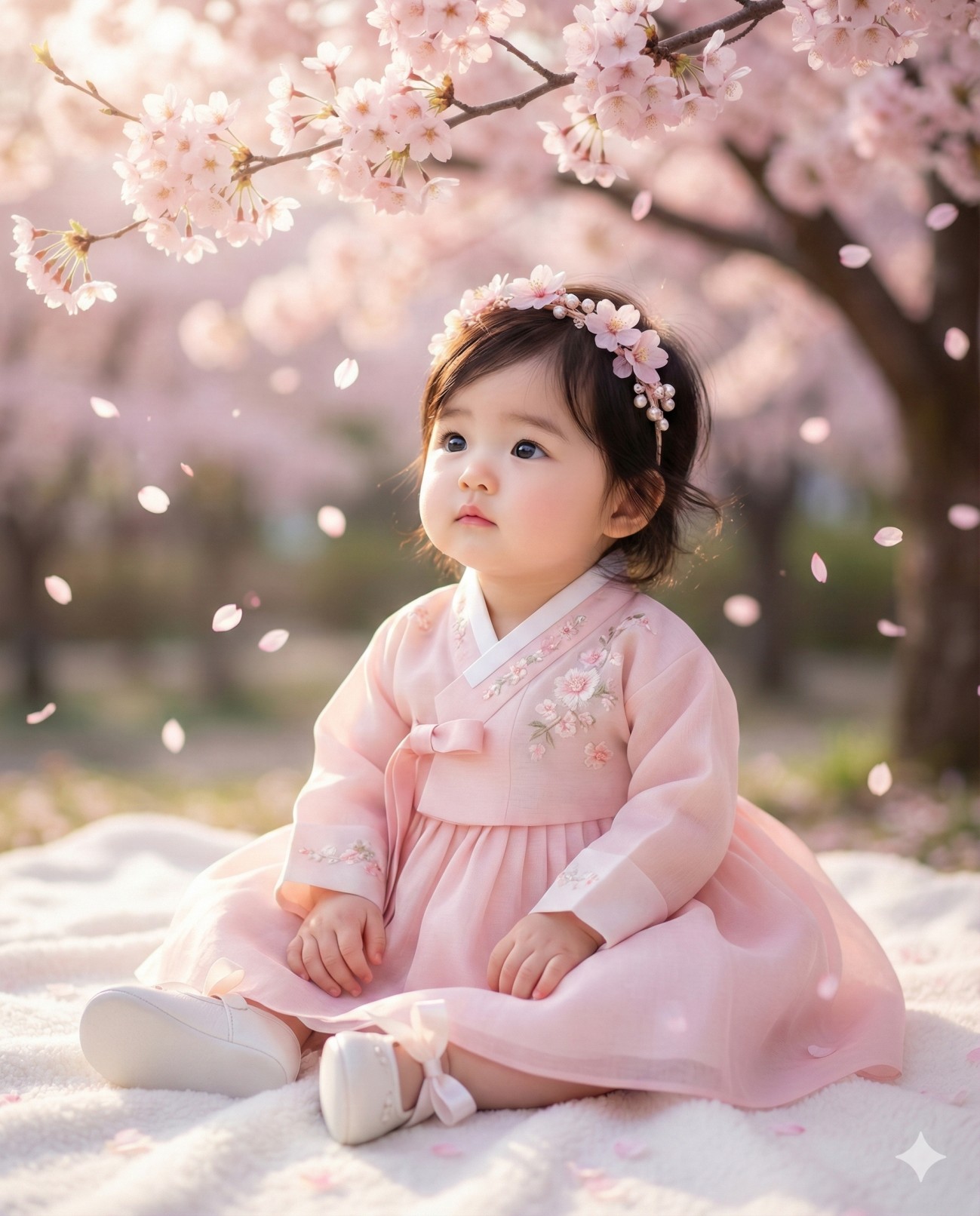 Little Girl Under Cherry Blossom Tree Spring Portrait