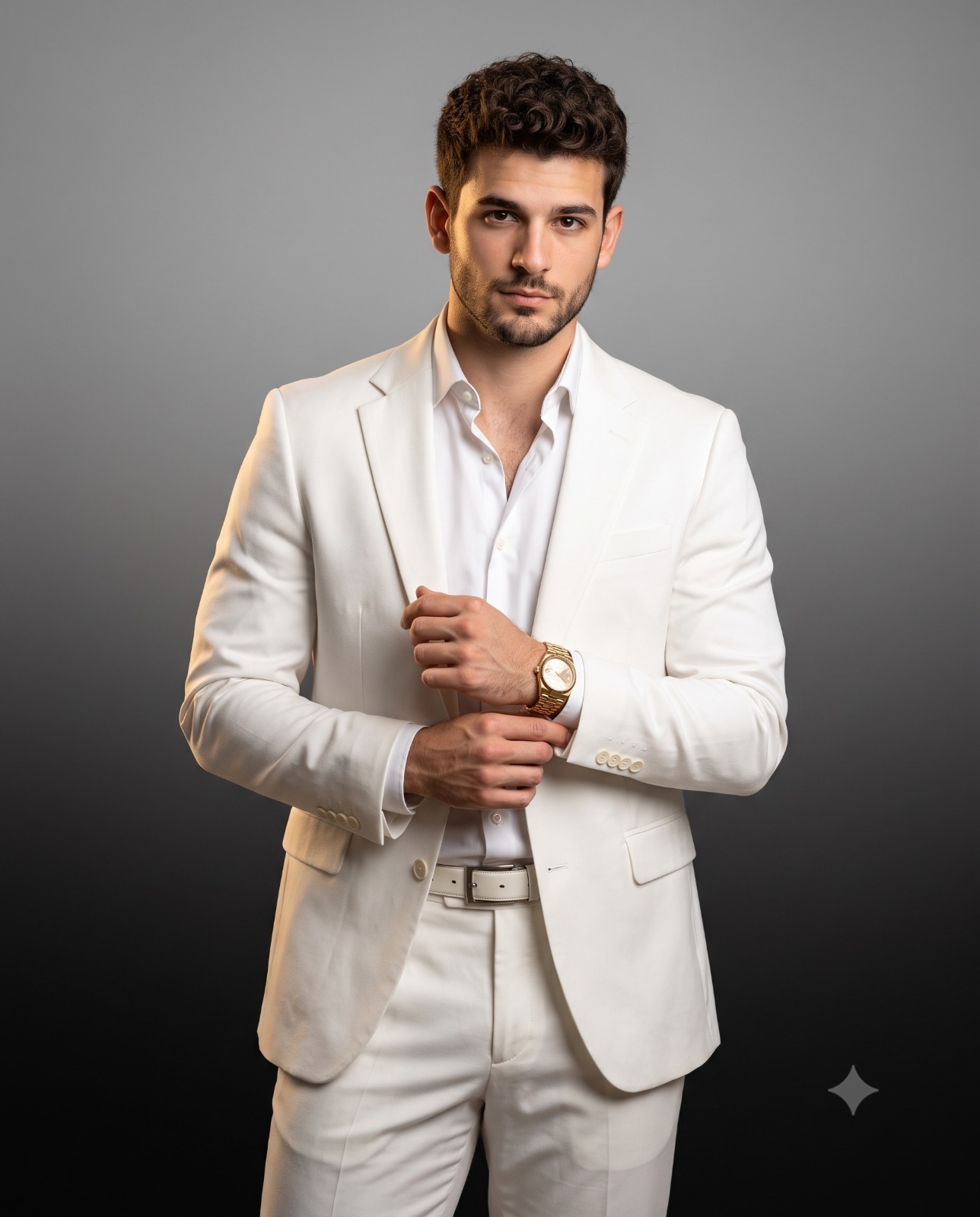Classic White Suit Men's Fashion Portrait