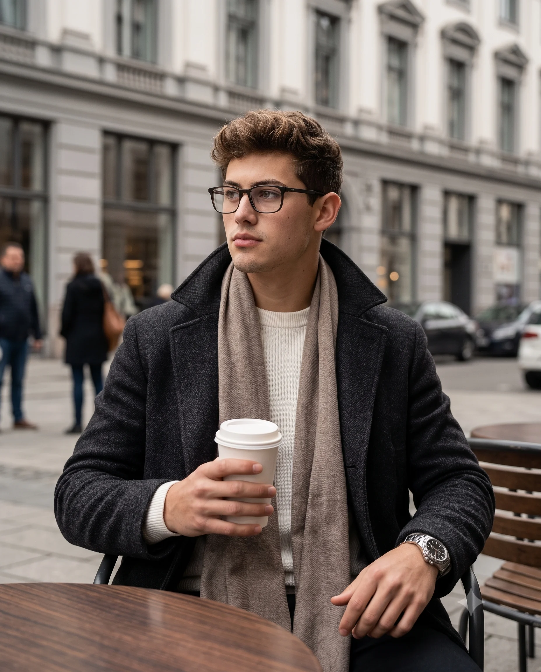 Man Enjoying Coffee at an Outdoor City Cafe Portrait