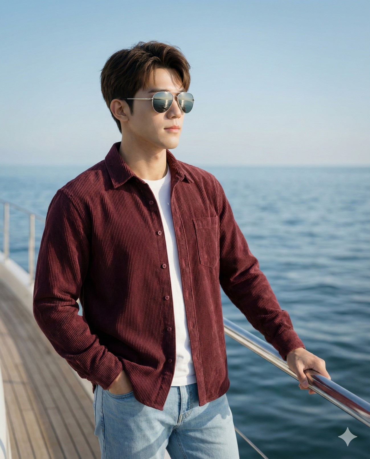 Maroon Mediterranean Mood Coastal Fashion Portrait