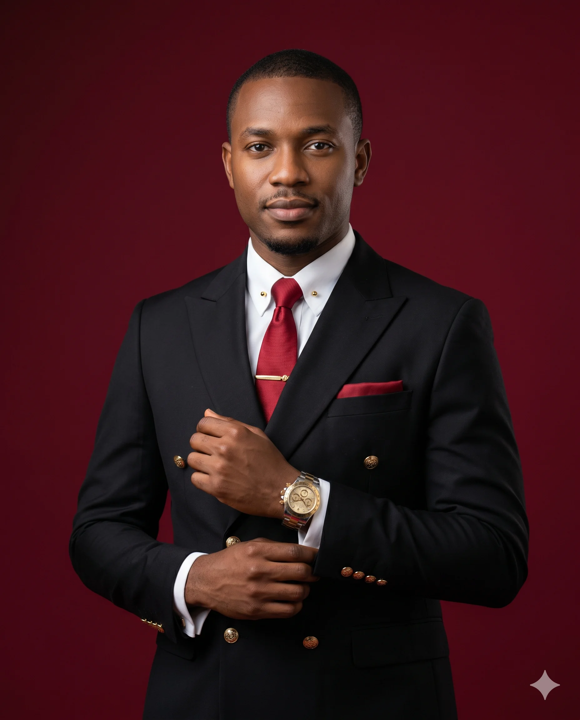Sartorial Precision in Red Portrait
