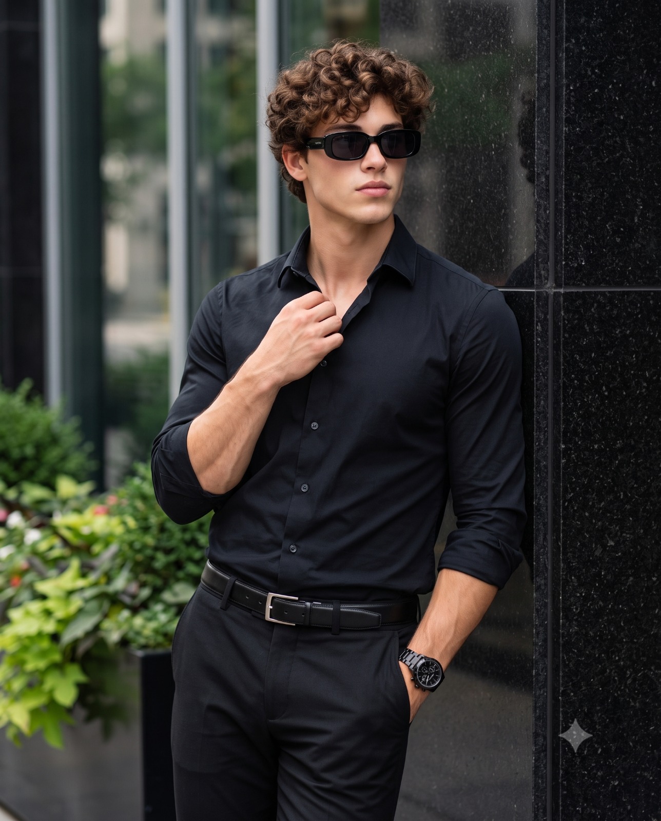 Sleek Monochromatic Urban Fashion Portrait
