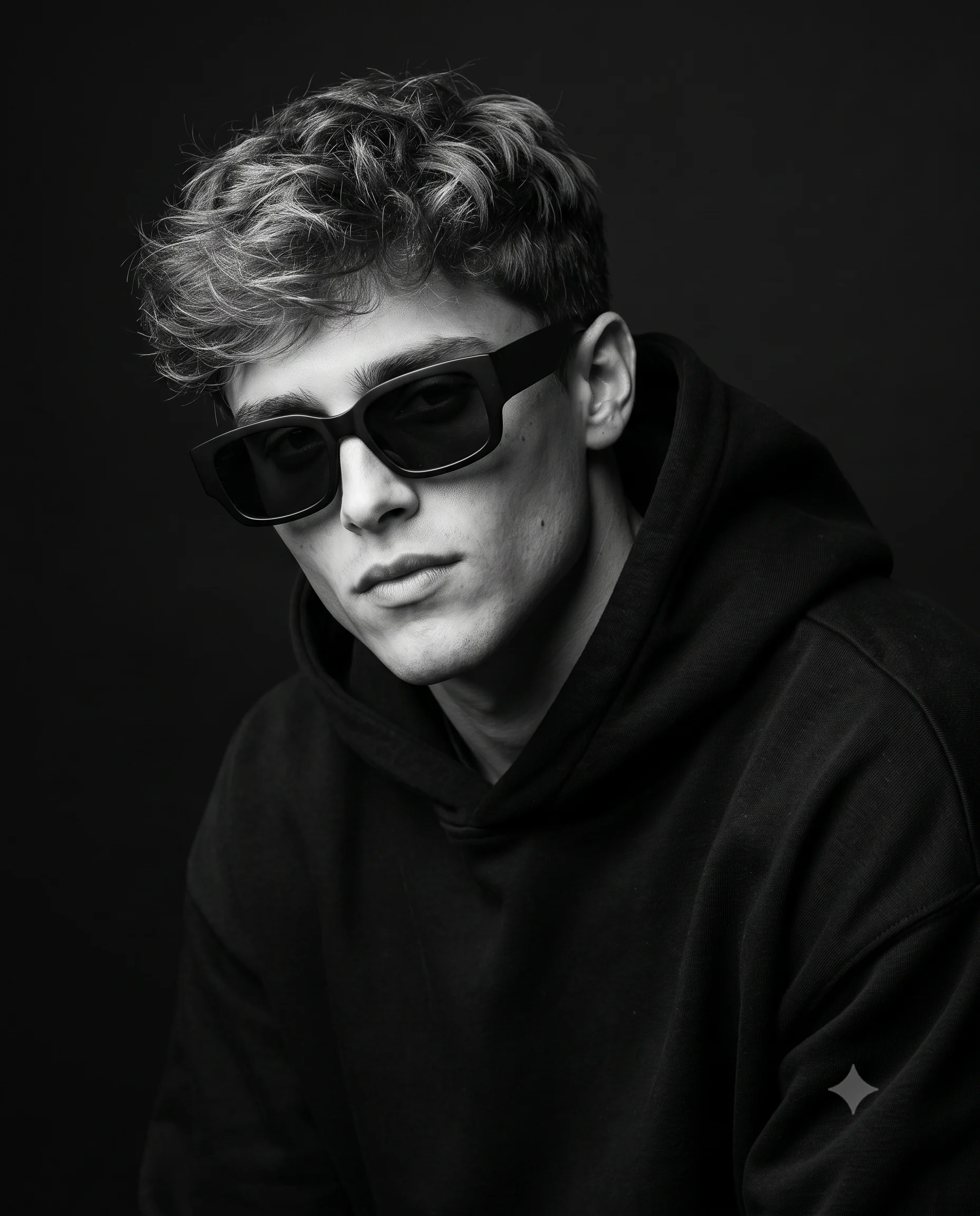 Monochrome Man Black Hoodie Sunglasses Portrait