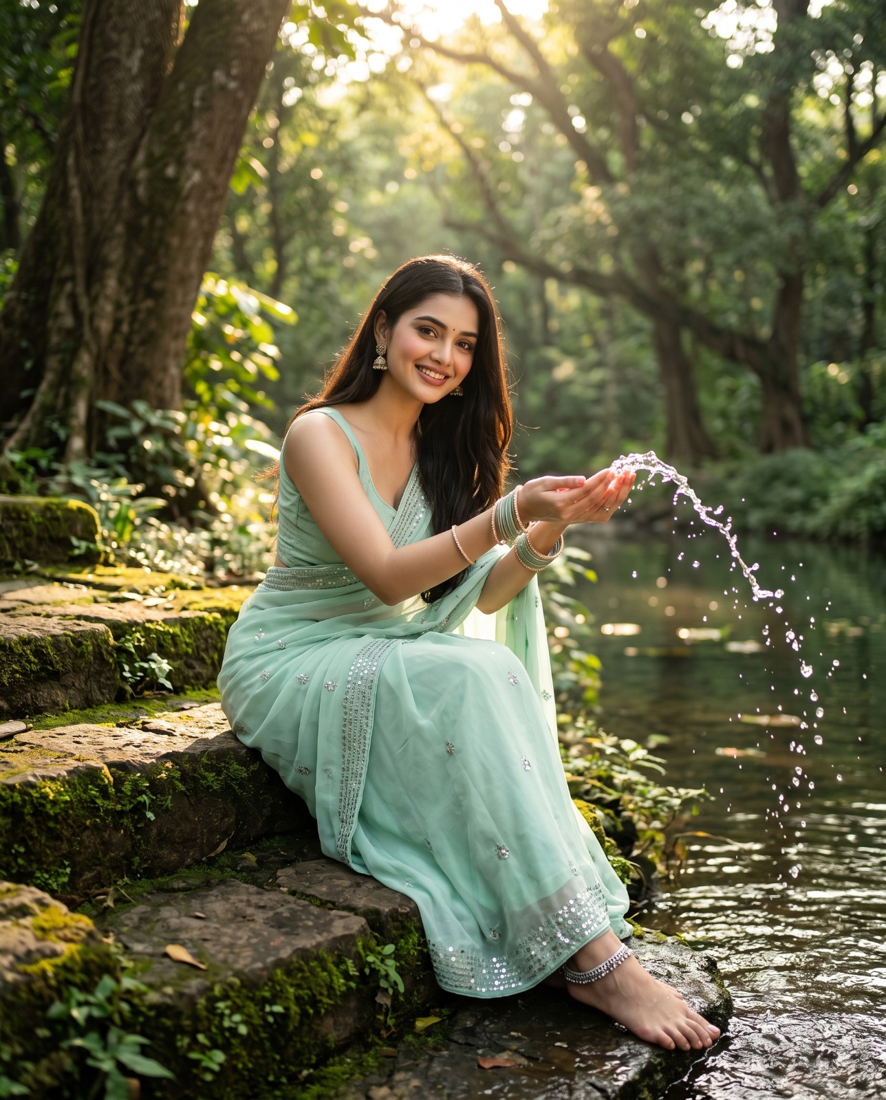 Playful Splashes in the Tranquil Forest Portrait