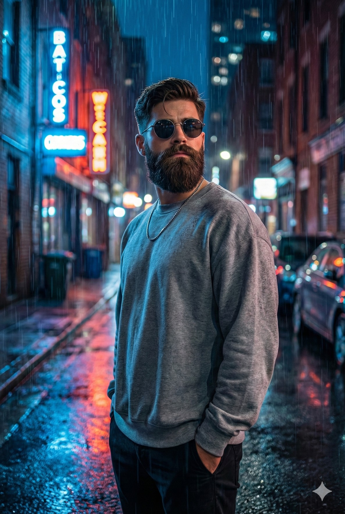 Neon Lights in the Rain Cyberpunk Street Portrait