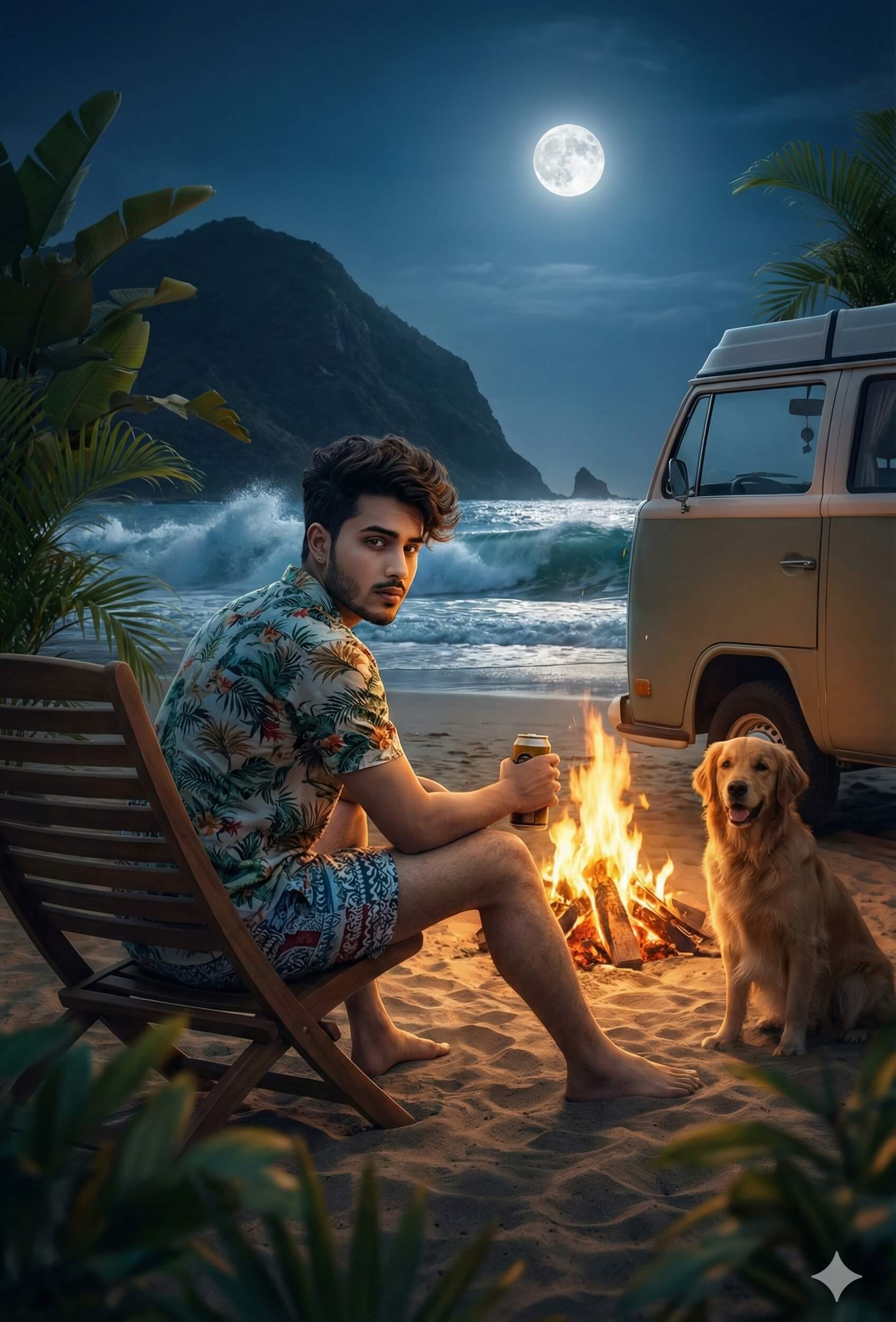 Night Beach Campfire High-resolution Portrait