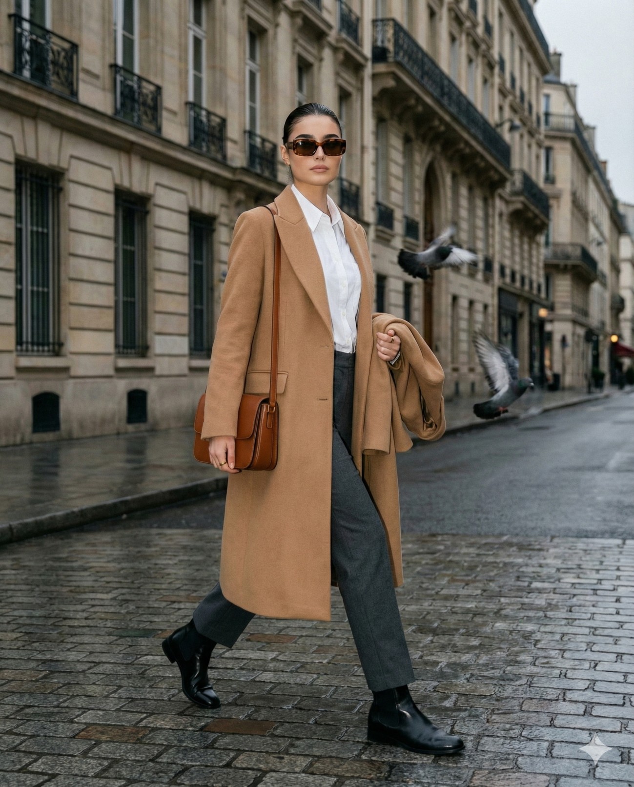 Parisian Street Café Walk Cinematic Fashion Portrait