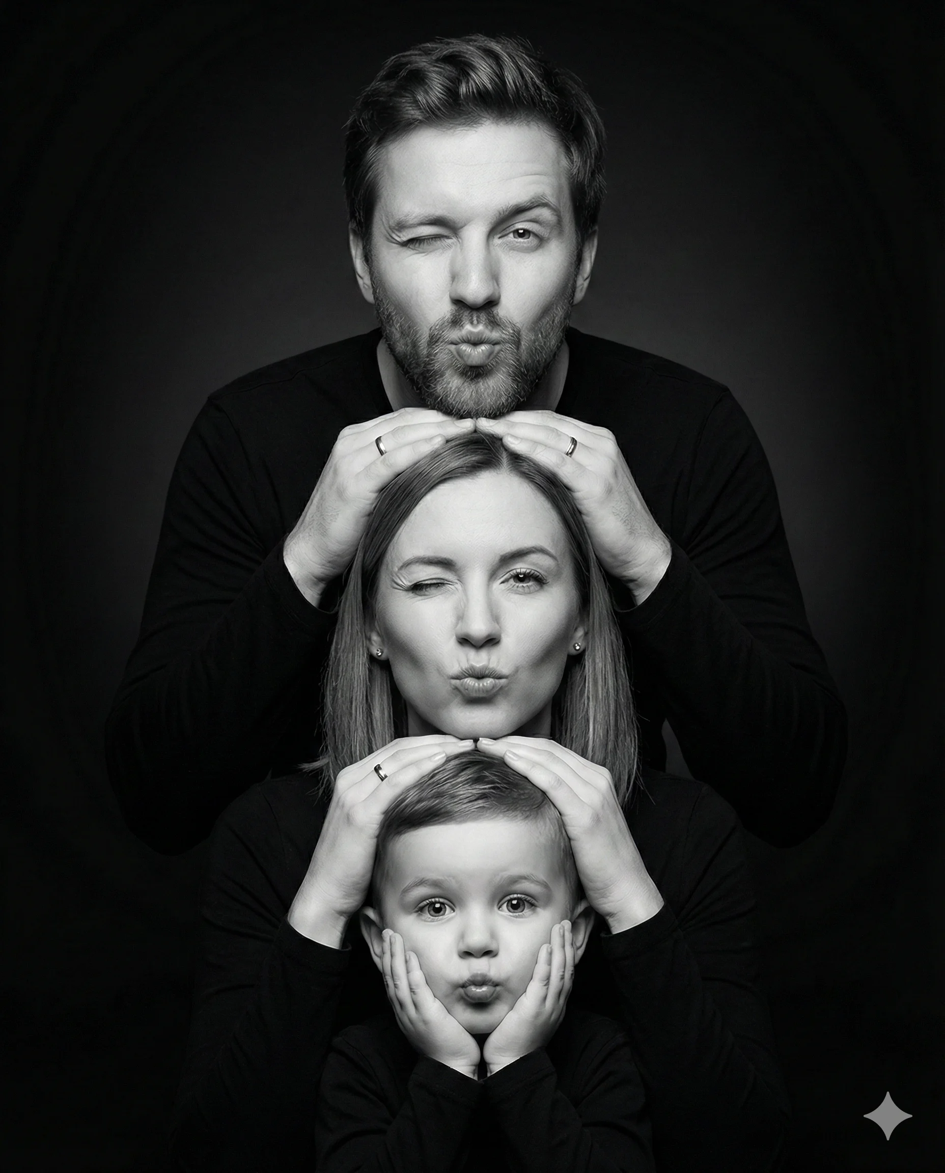 High Contrast Black and White Family Totem Portrait