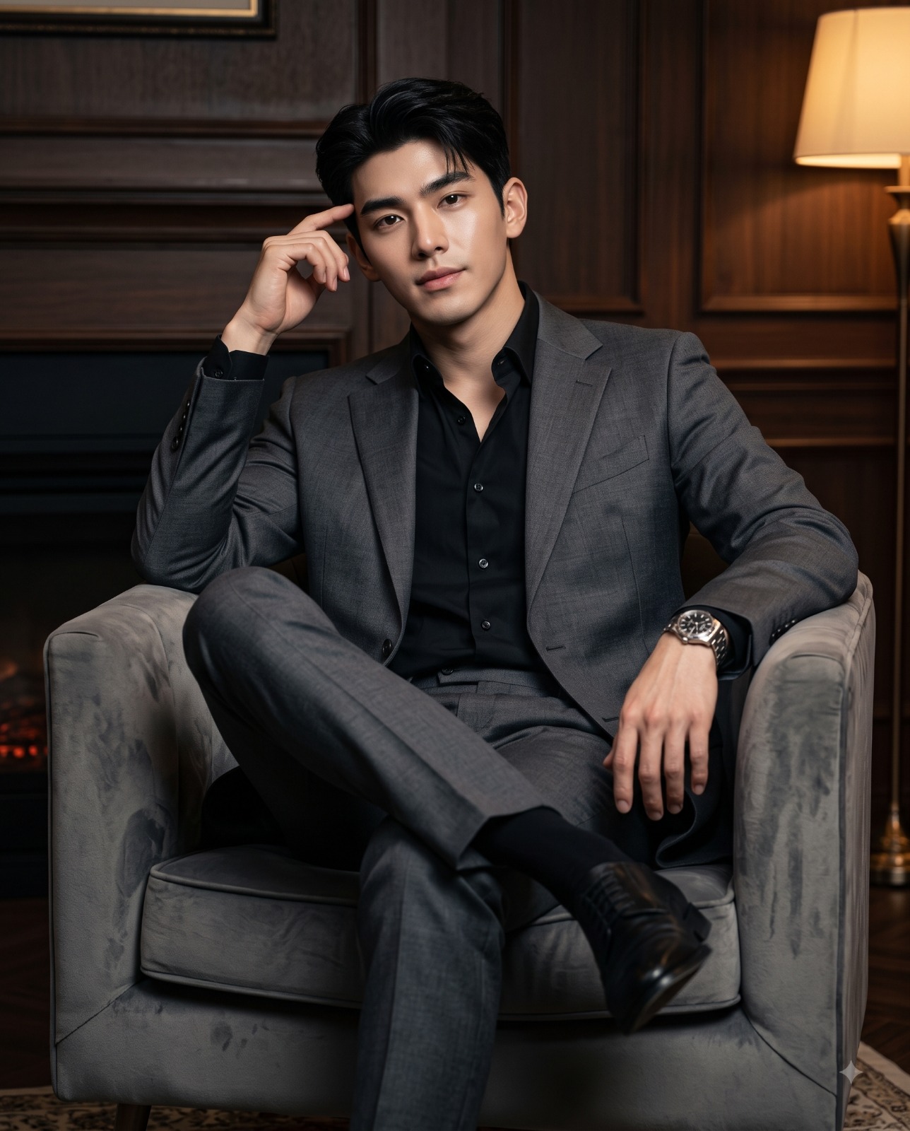 Professional Boss in Dark Wood Room Portrait