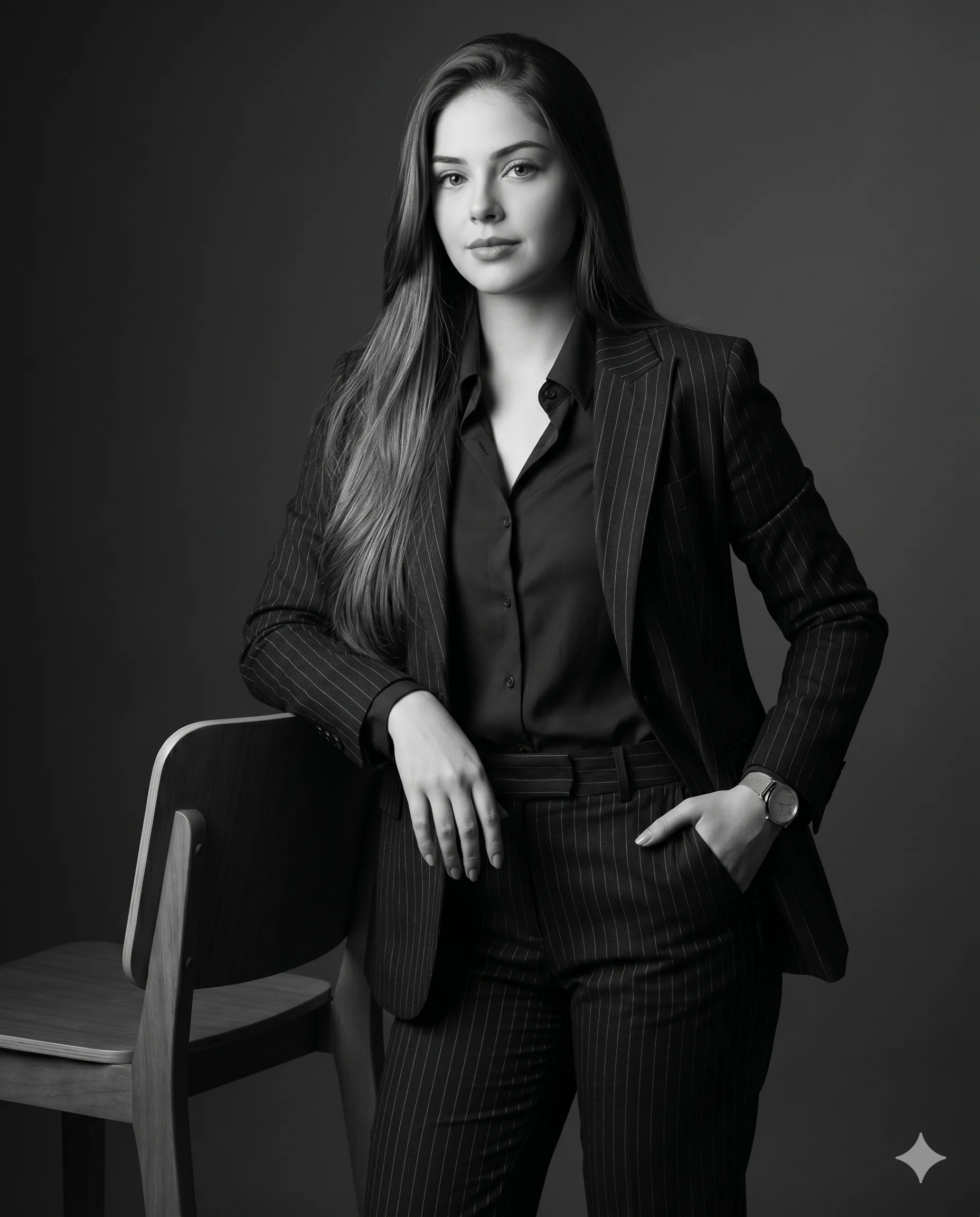 Pinstripe Confidence Black Portrait