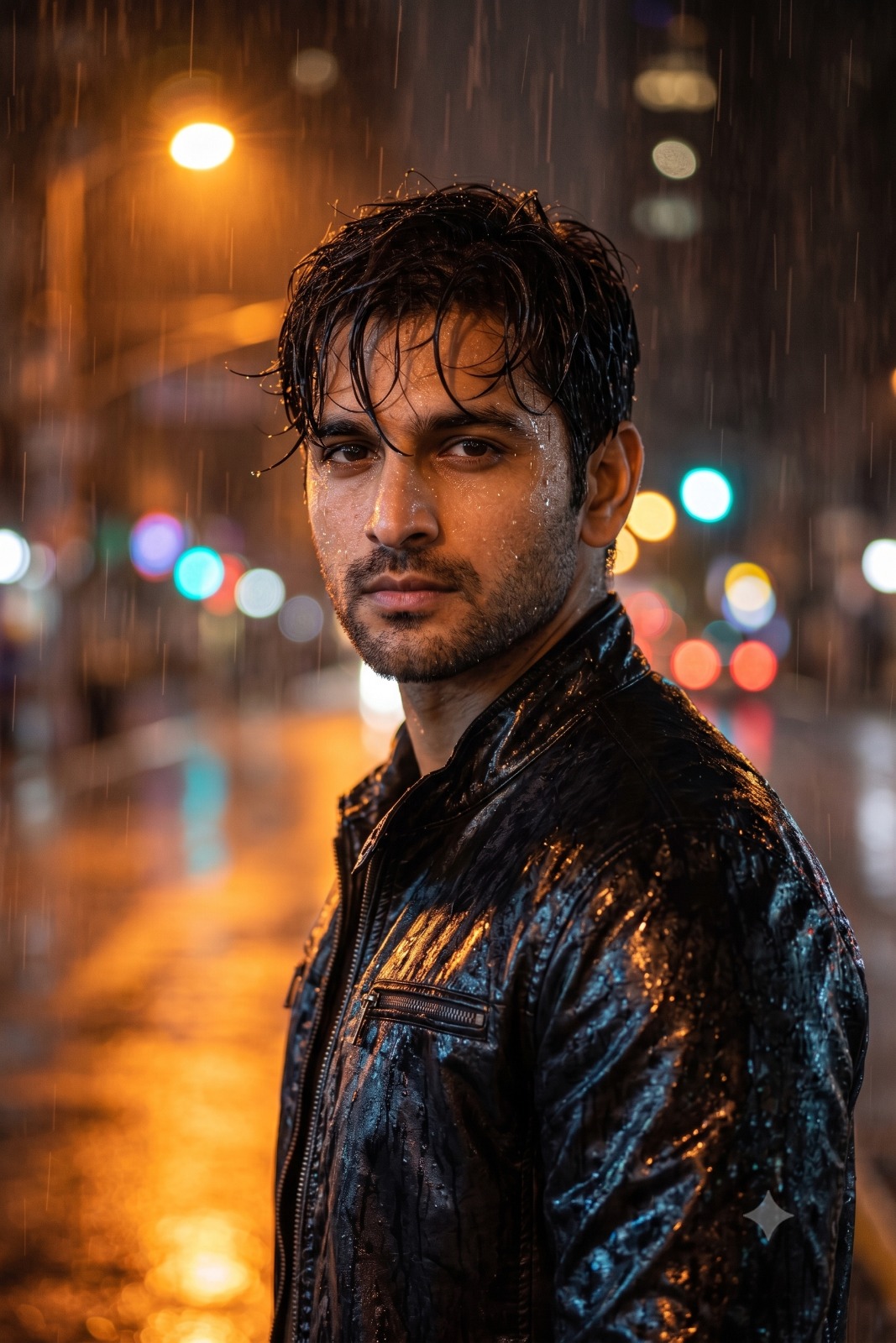 Urban Night Street Portrait in the Rain Portrait