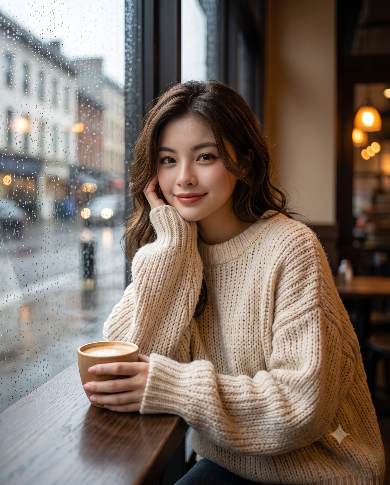 Cozy Rainy Day Café Window Street Portrait