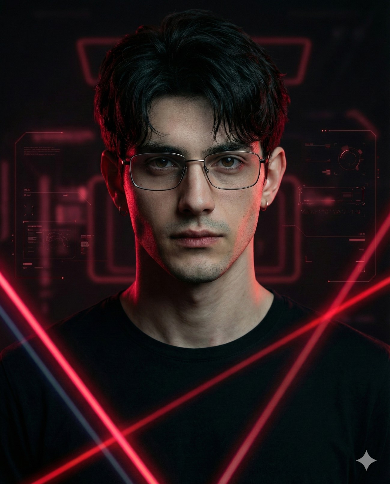 Red Grid Protocol Cyberpunk Portrait