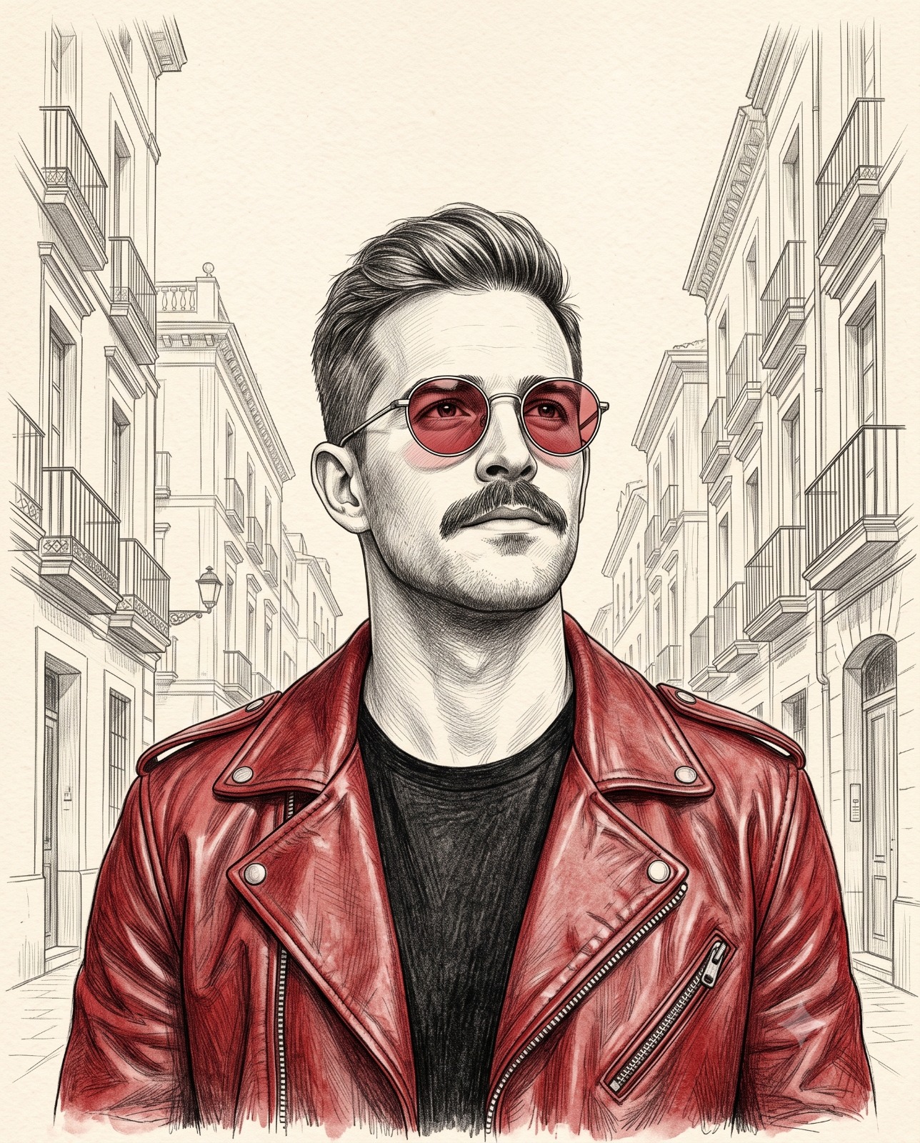 Vintage Sketch Man in Rose Tinted Glasses Art