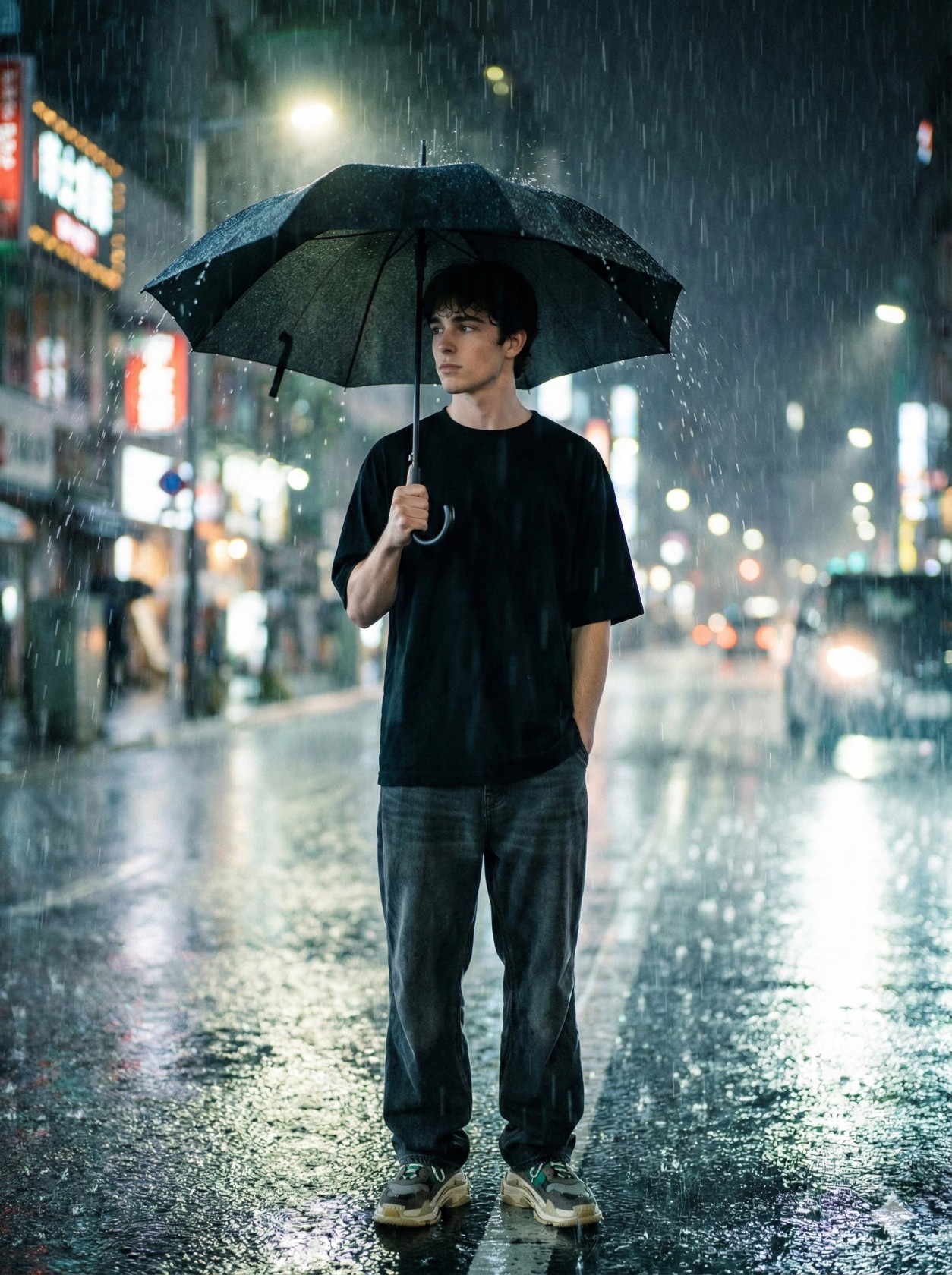 Rain Reflection Puddle Moody Cinematic Street Portrait