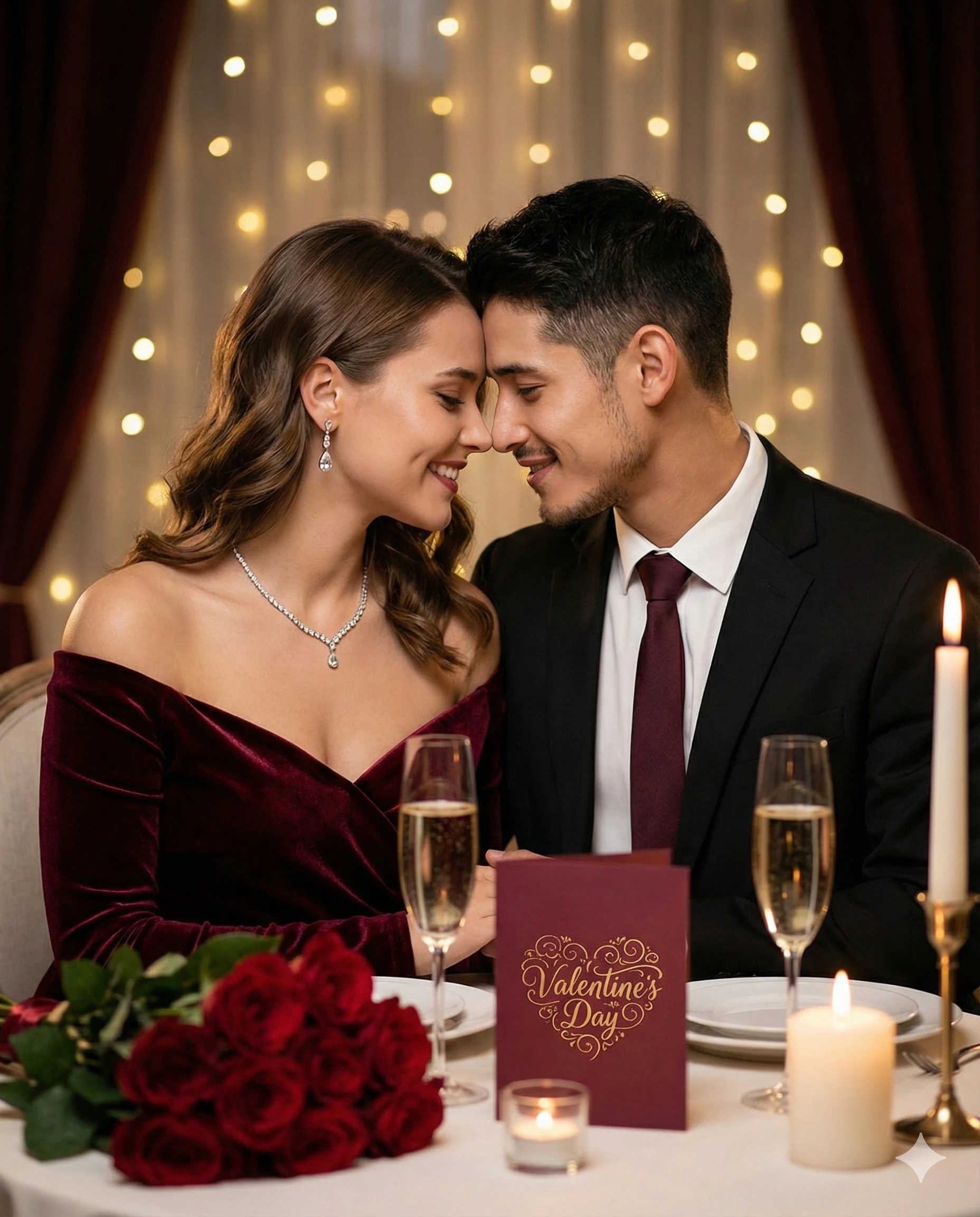 Candlelight Valentine Dinner Couple Portrait