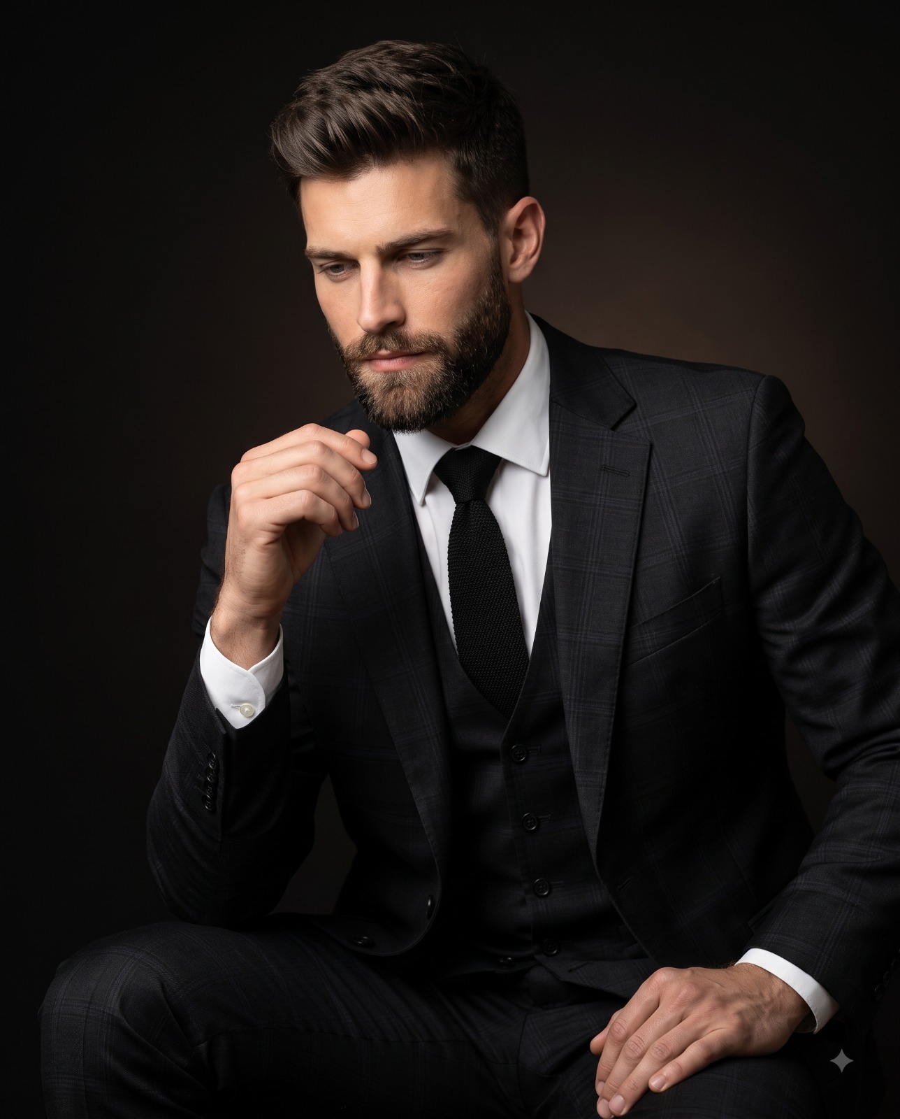 Thoughtful Businessman in a Dark Suit Portrait