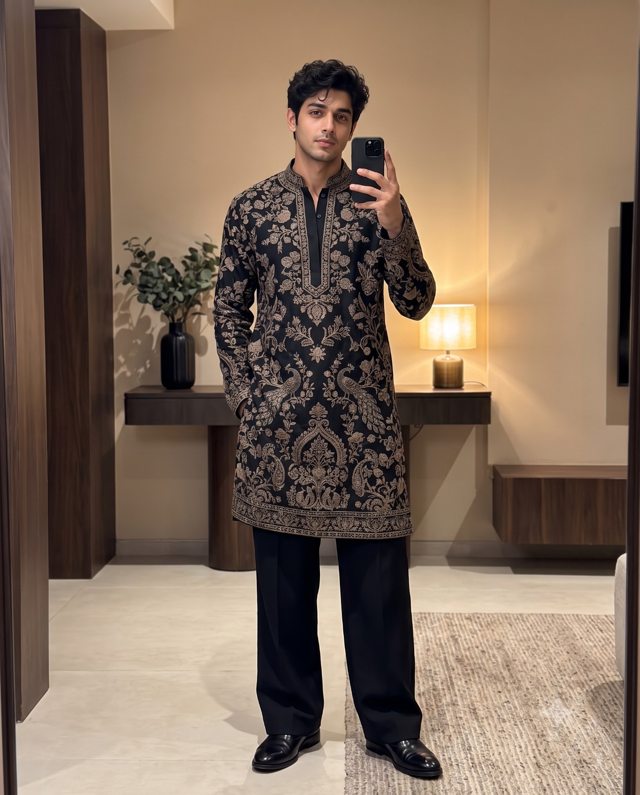 Stylish Indian Man with Kurta Mirror Selfie Portrait