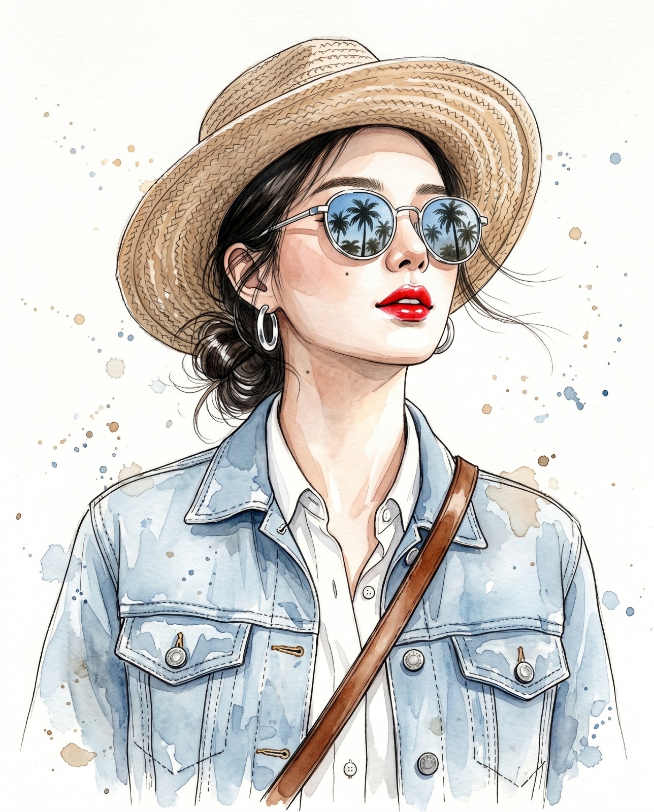 Red Lips Summer Fashion Watercolor Illustration