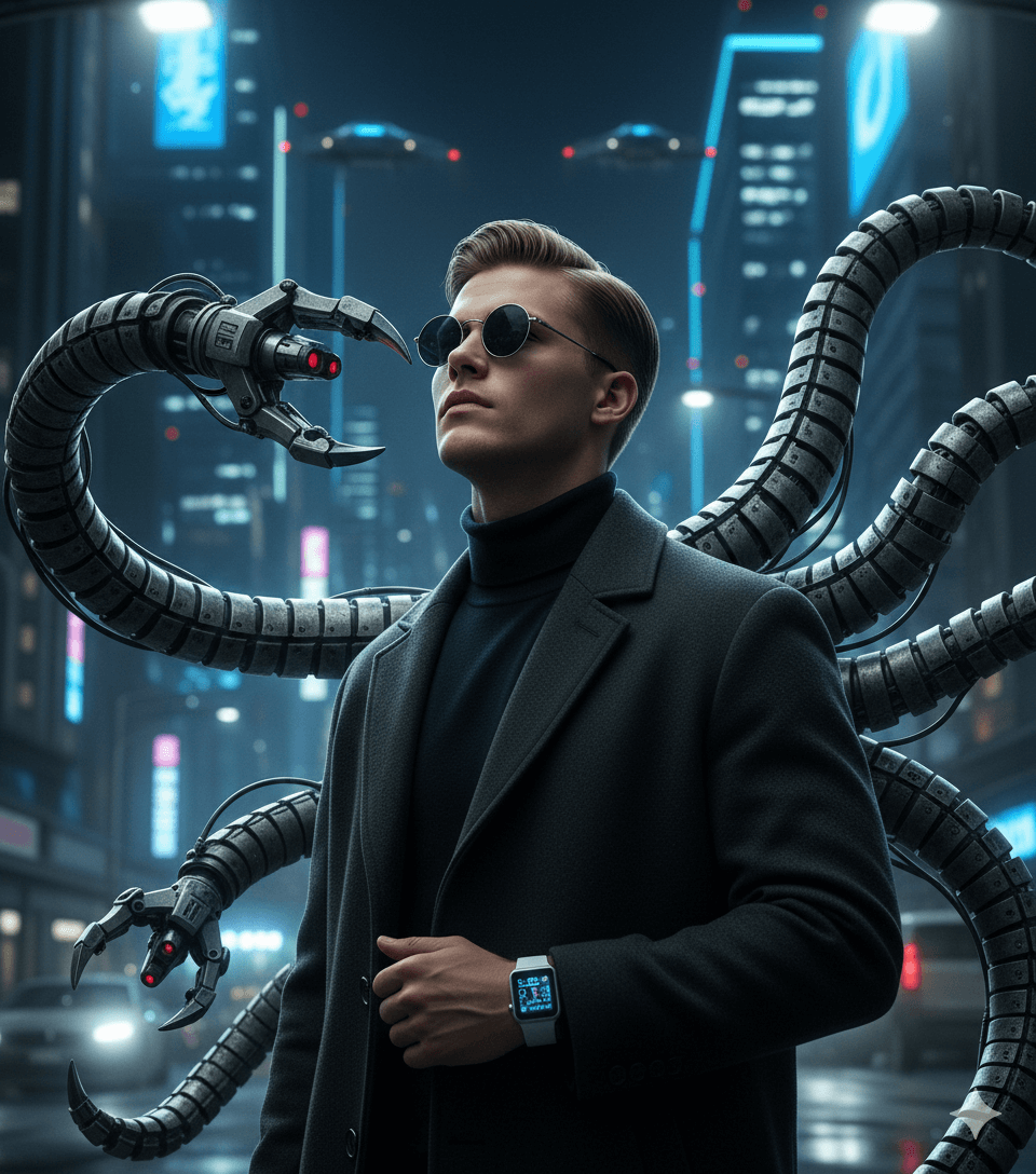 Futuristic Digital Octopus Cyberpunk Portrait