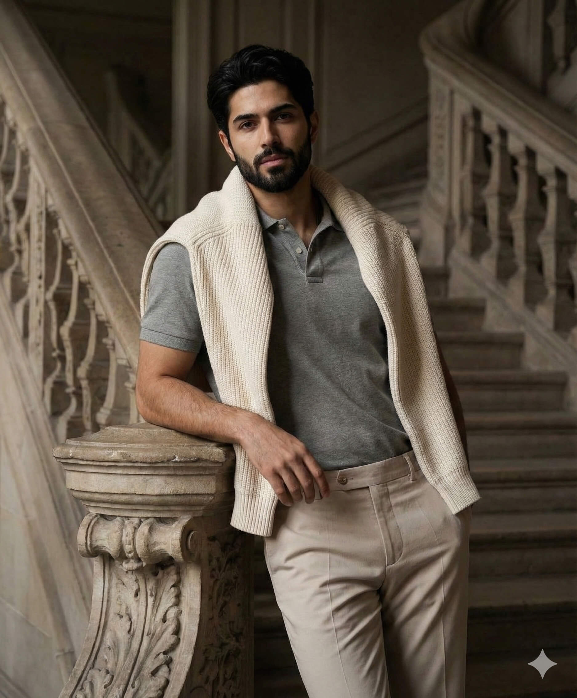 Heritage Staircase Dramatic Cinematic Fashion Portrait