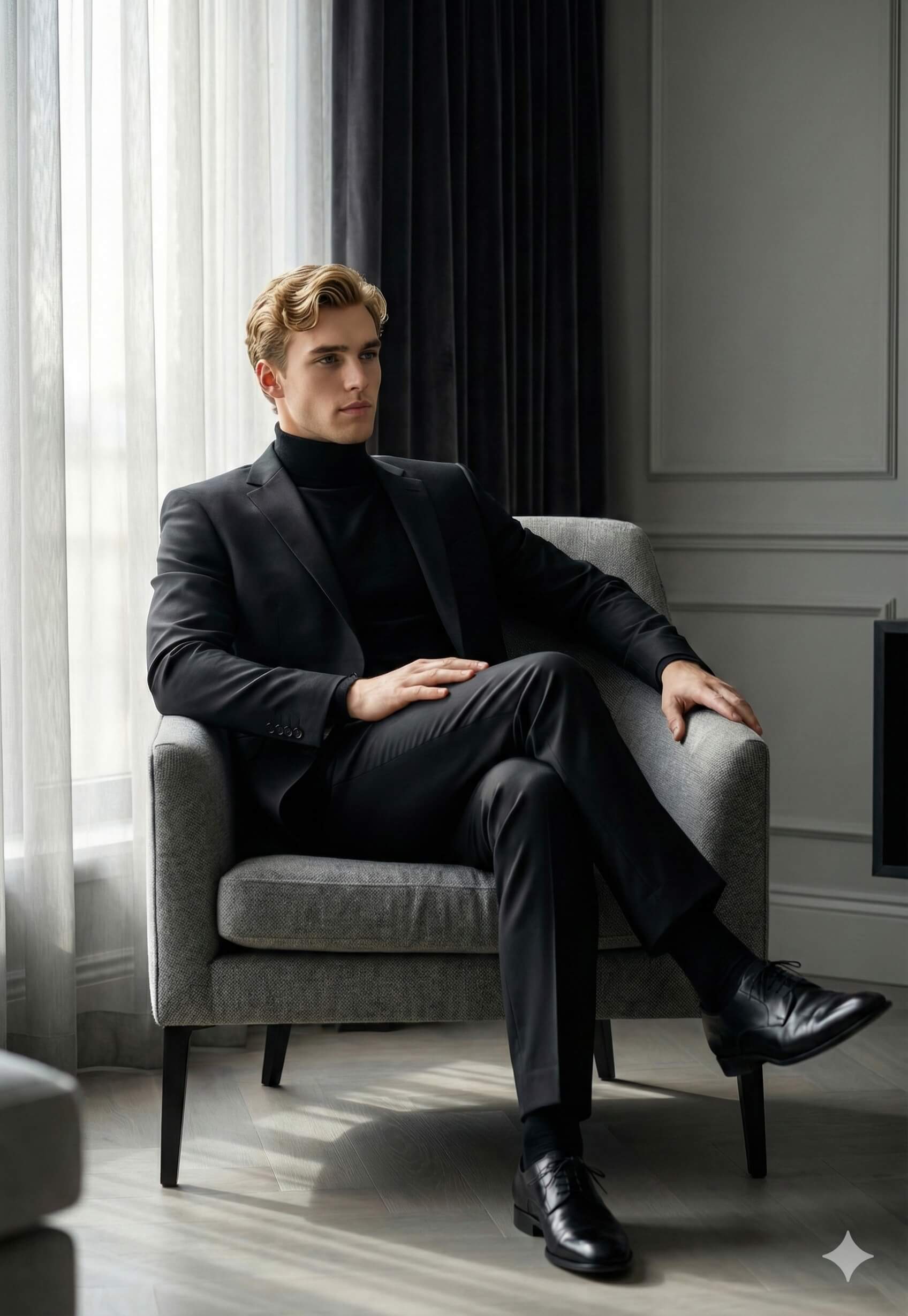 Turtleneck and Blazer Sophisticated Fashion Portrait