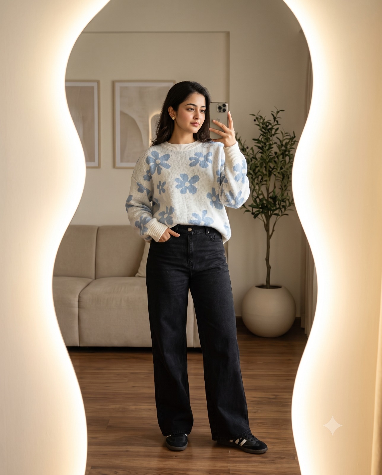 Aesthetic Wavy Mirror Selfie Portrait