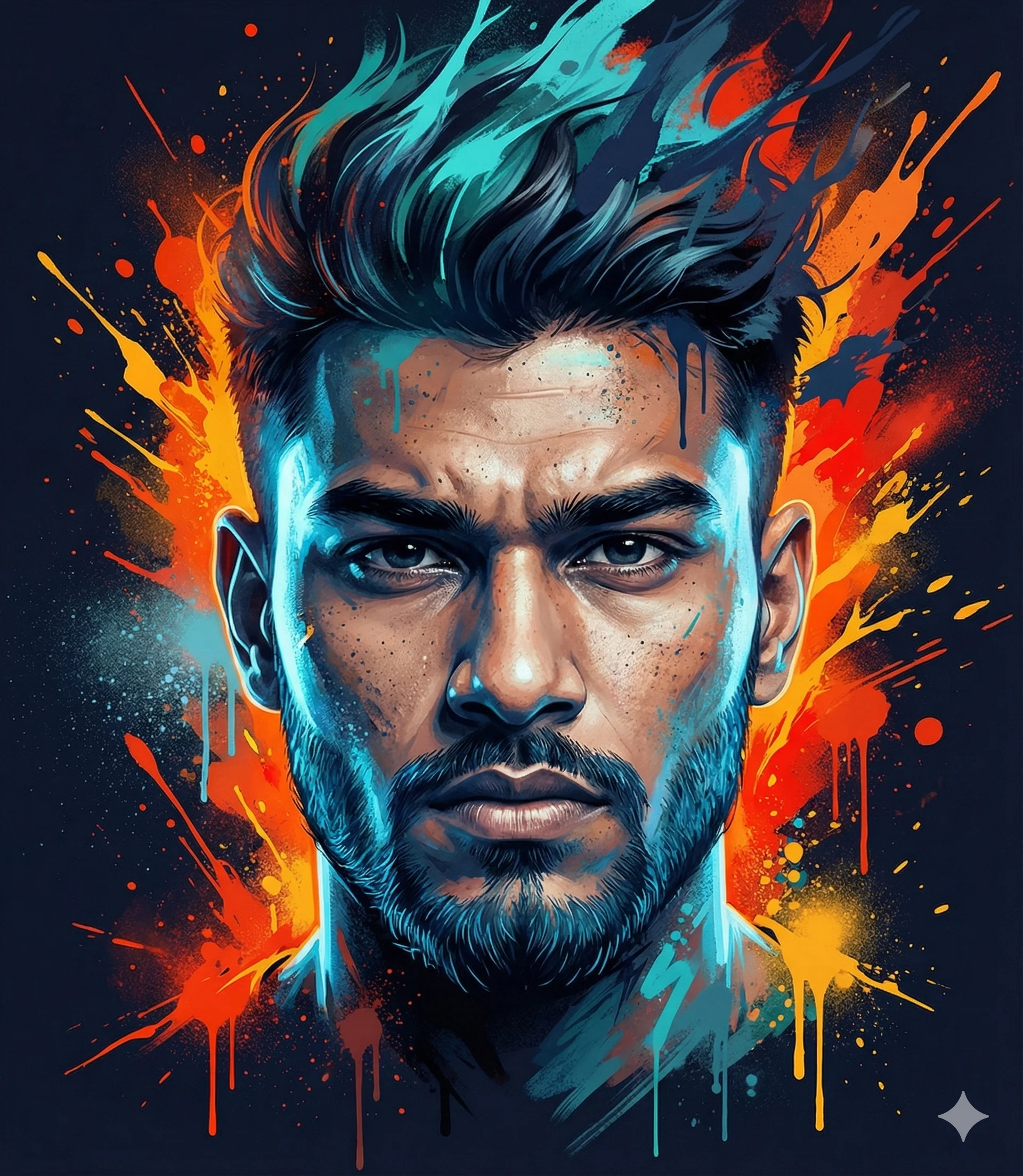 Cyan Ignite Abstract Portrait