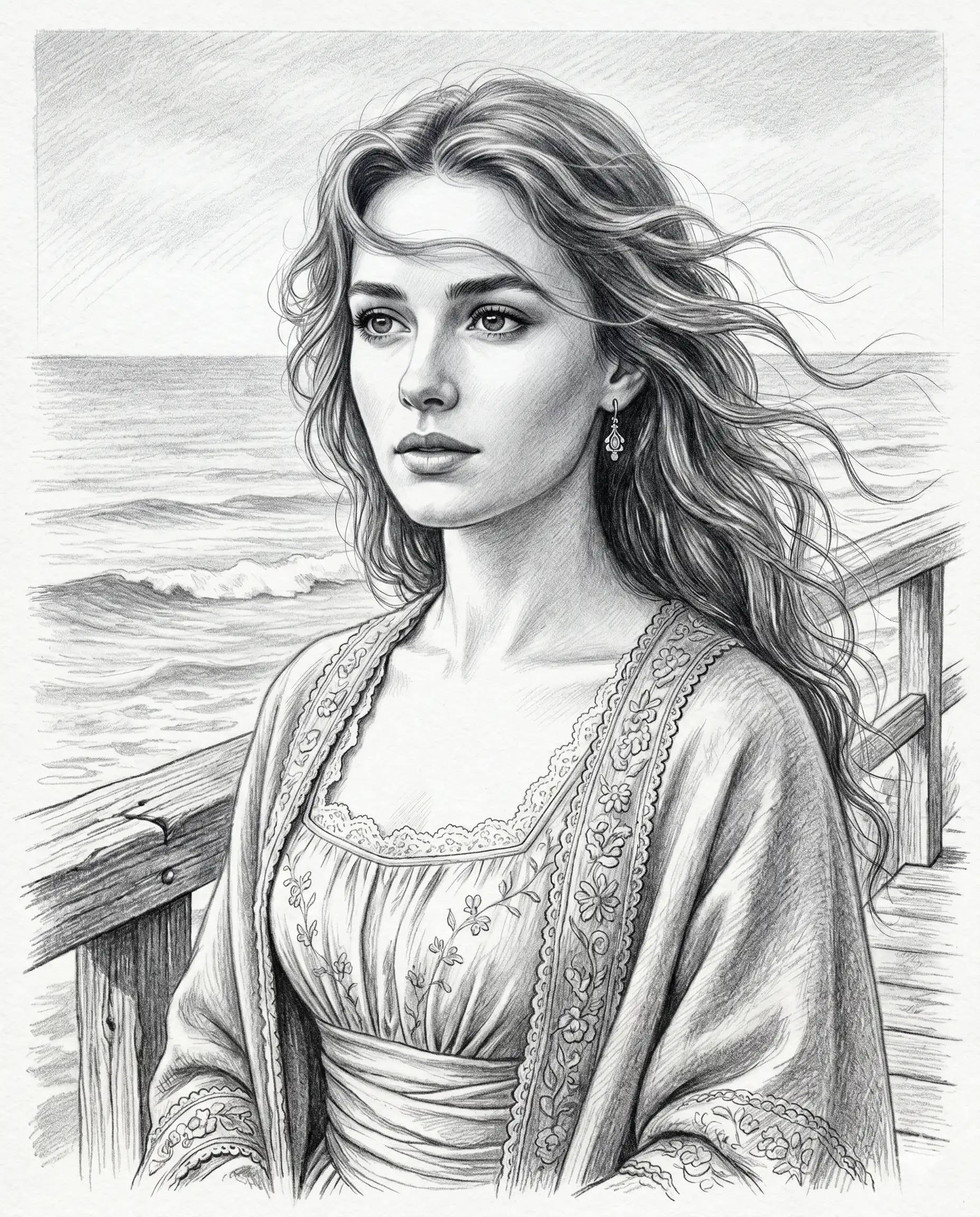 Vintage Ocean Portrait Sketch