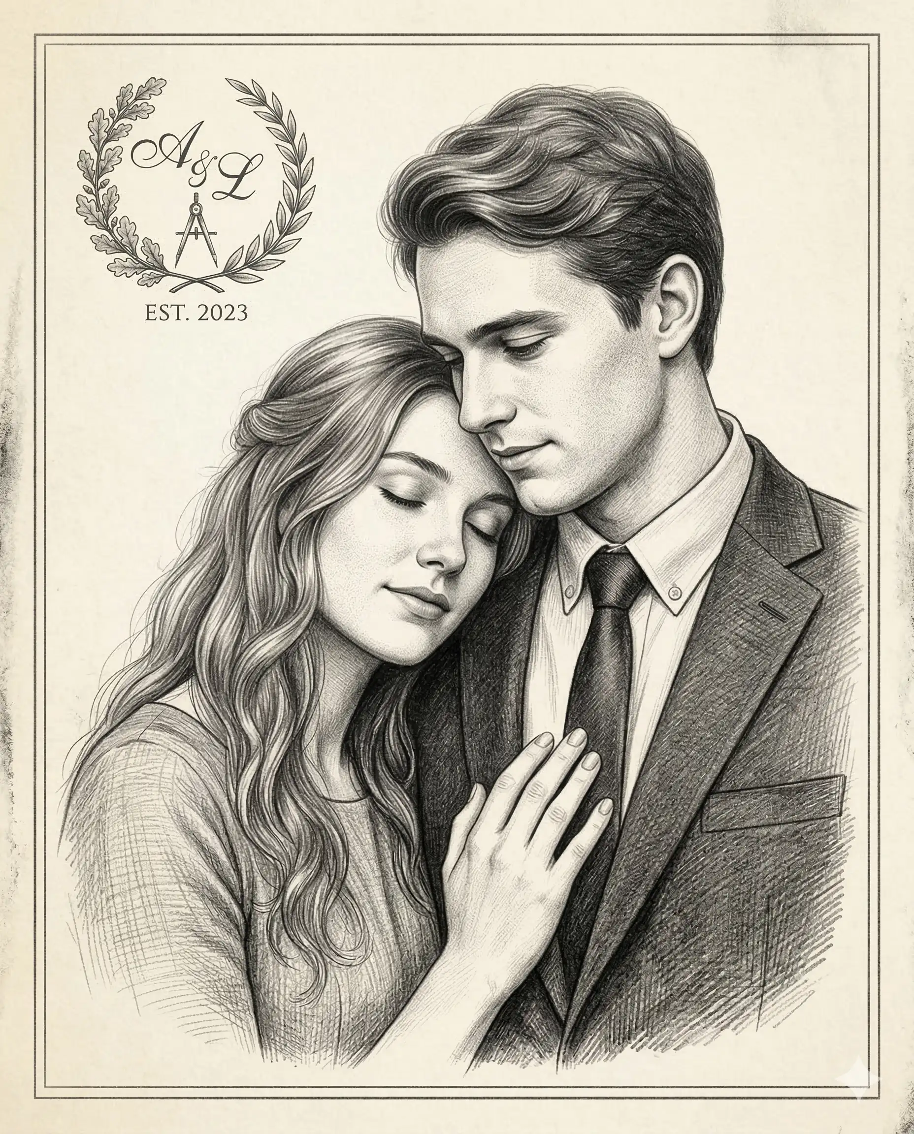 Elegant Graphite Sketch Couple Commemorative Art