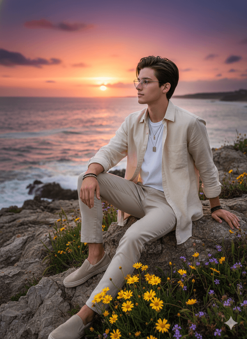 Violet Skies Ocean Blue Dreamy Men Portrait