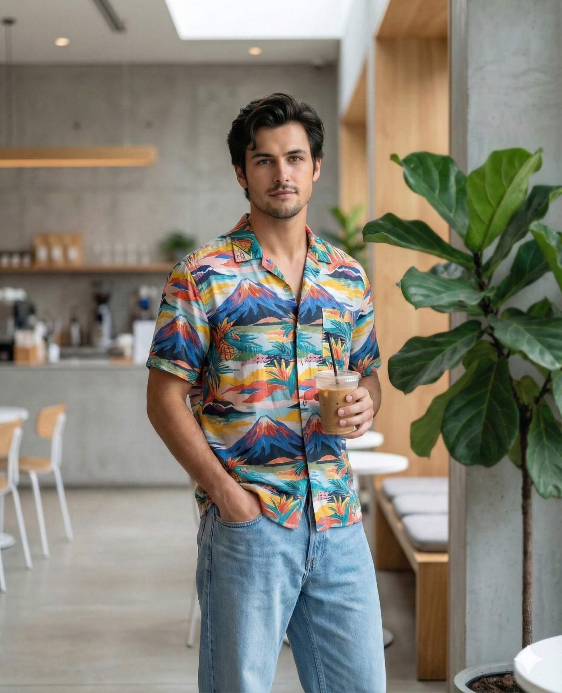 Volcanic Vibes Iced Coffee Men Casual Portrait