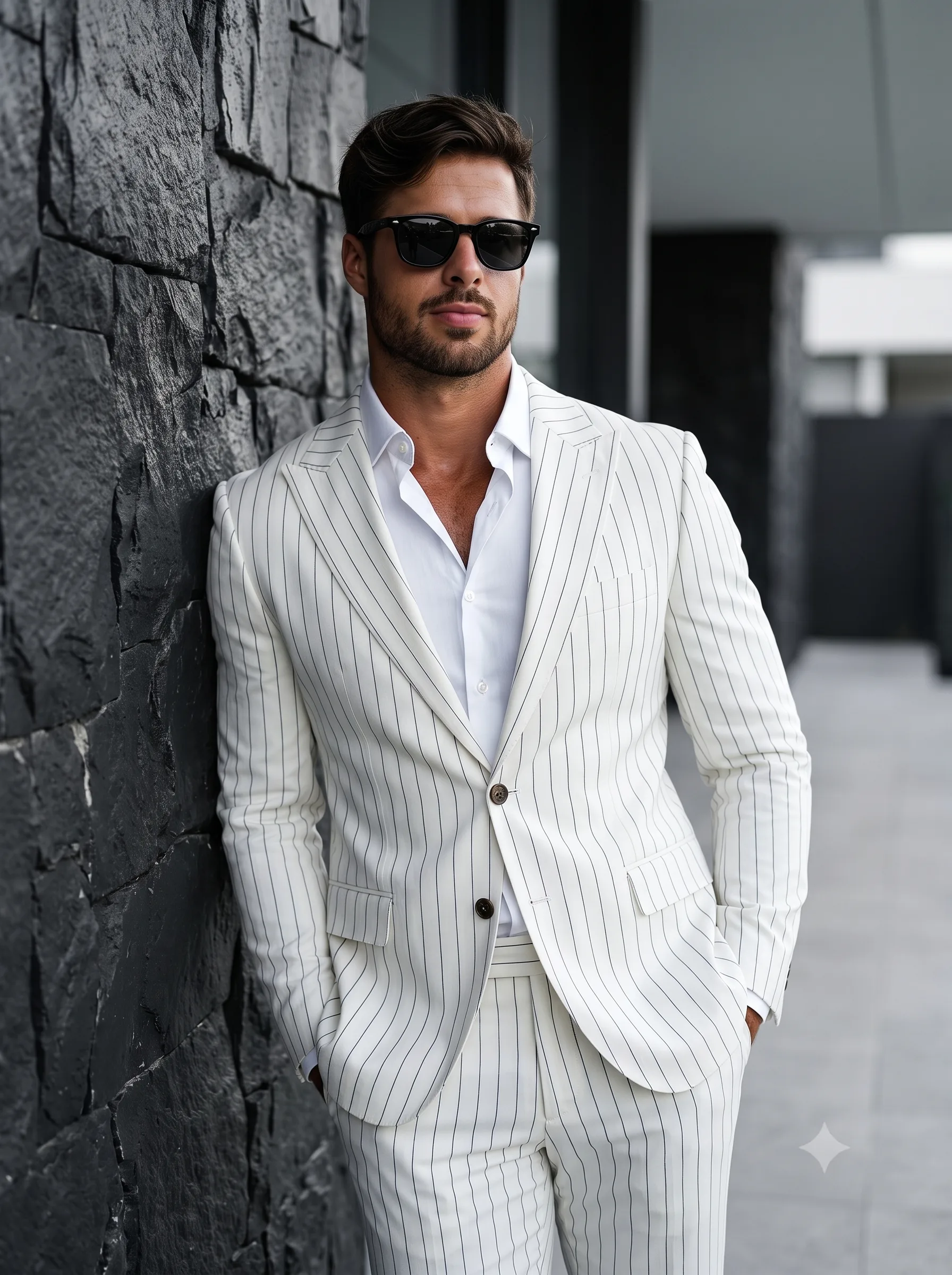 The White Pinstripe Suit Portrait