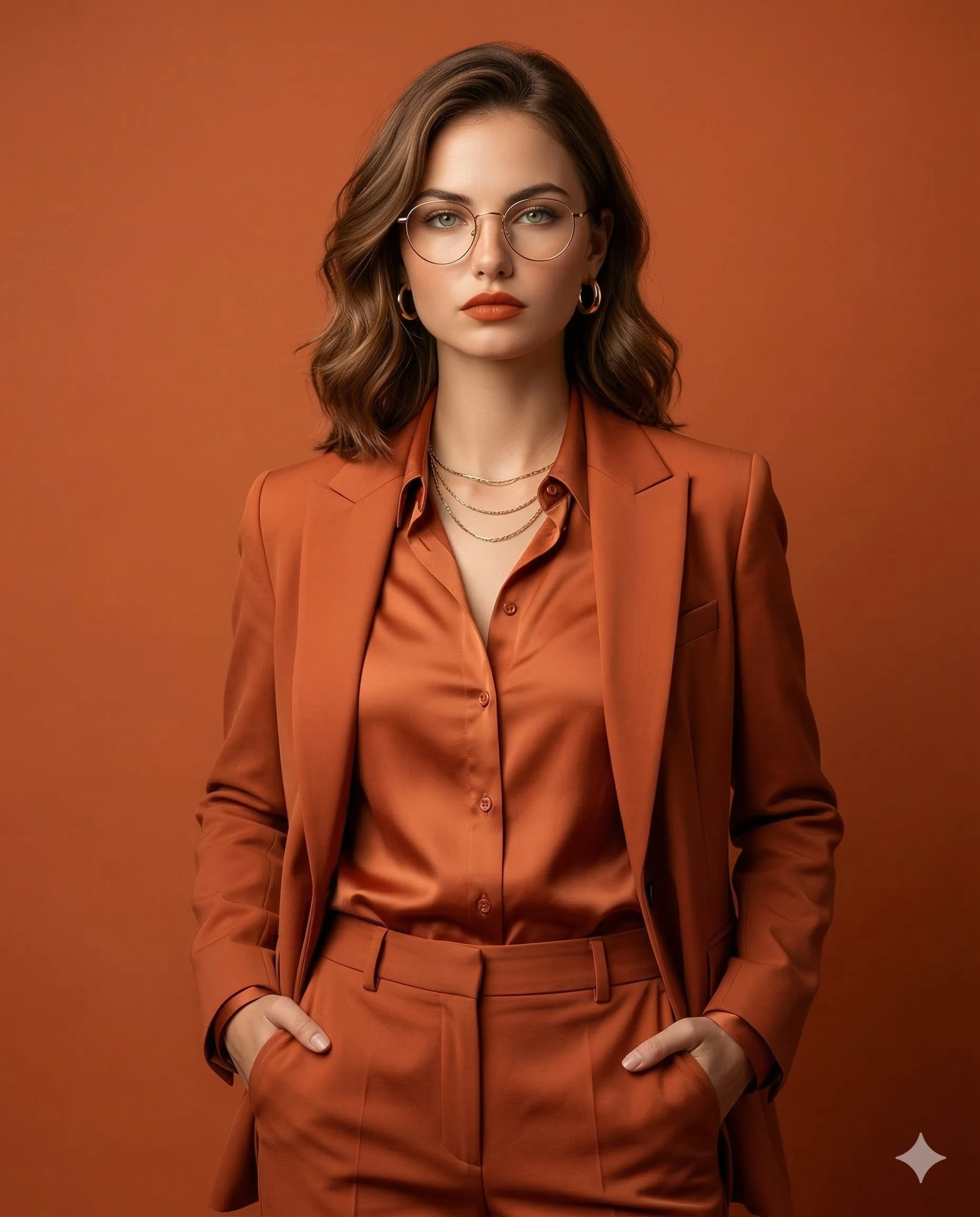 Burnt Orange Monochrome Power Suit Beauty Portrait
