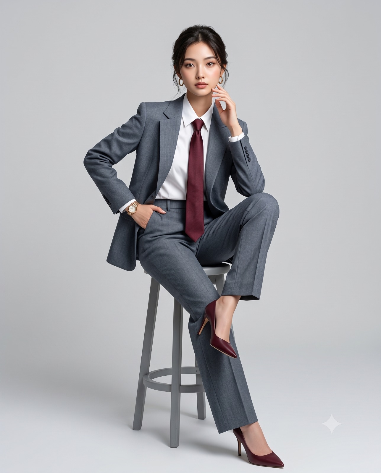 Authoritative Poise in Tailored Grey Portrait